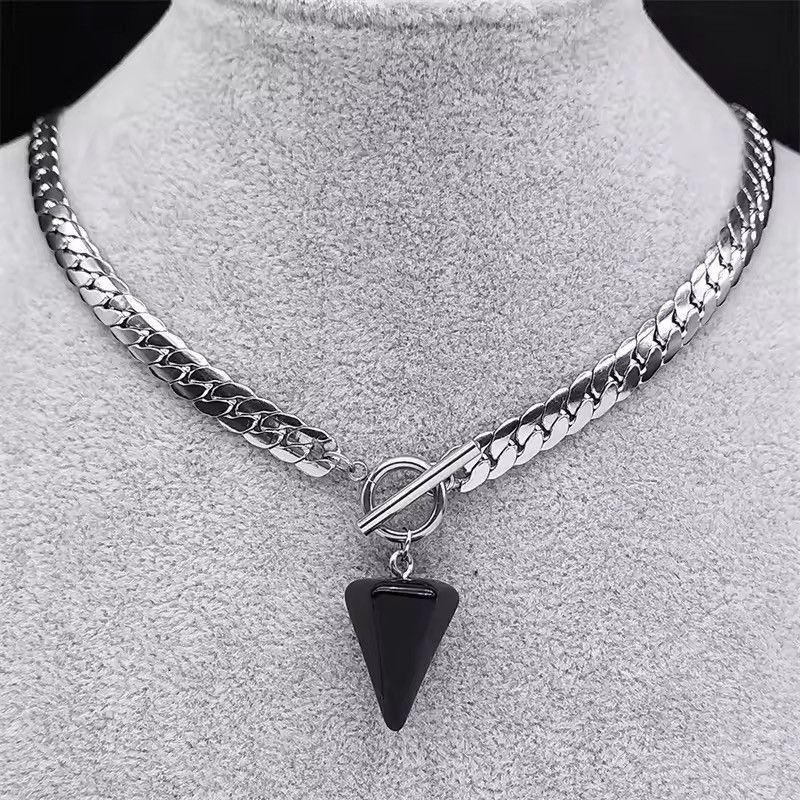 Jewelry Obsidian Reiki Pendulum Cone Pendant Chain Necklaces Size ONE SIZE - 1 Thumbnail