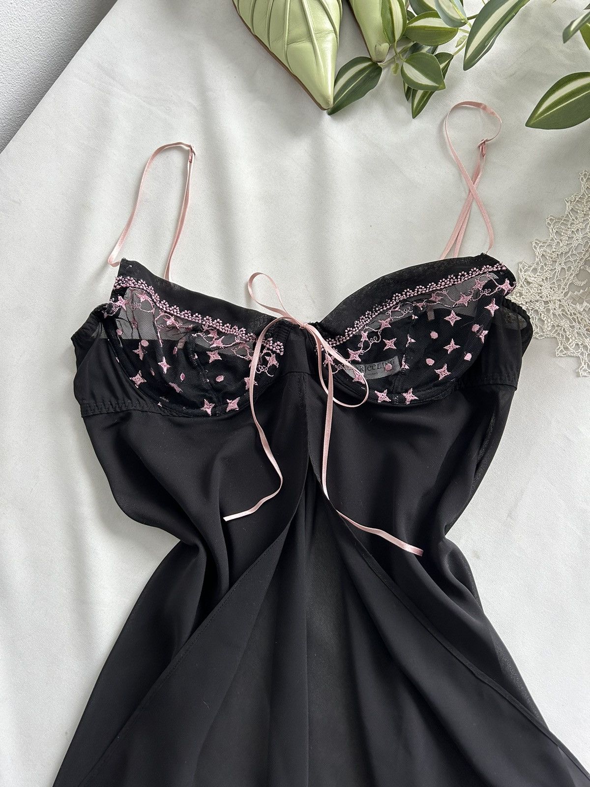 Vintage Vintage black pink lace nightwear cute dress Size S / US 4 / IT 40 - 3 Thumbnail