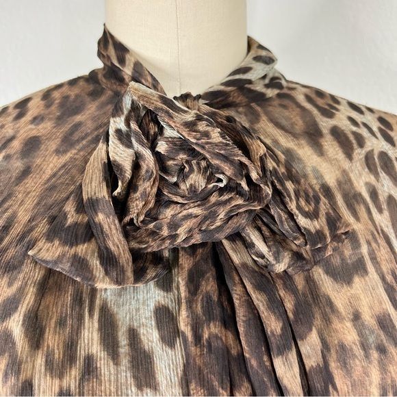 Vintage Tuleh Leopard Sheer Tie Blouse Sample SS 15 Size M / US 6-8 / IT 42-44 - 4 Thumbnail