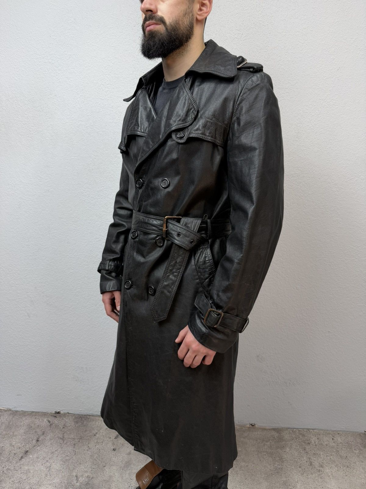 If Six Was Nine Vintage Rick Owens Style Double Breasted Leather Coat Jacket Size US M / EU 48-50 / 2 - 9 Thumbnail