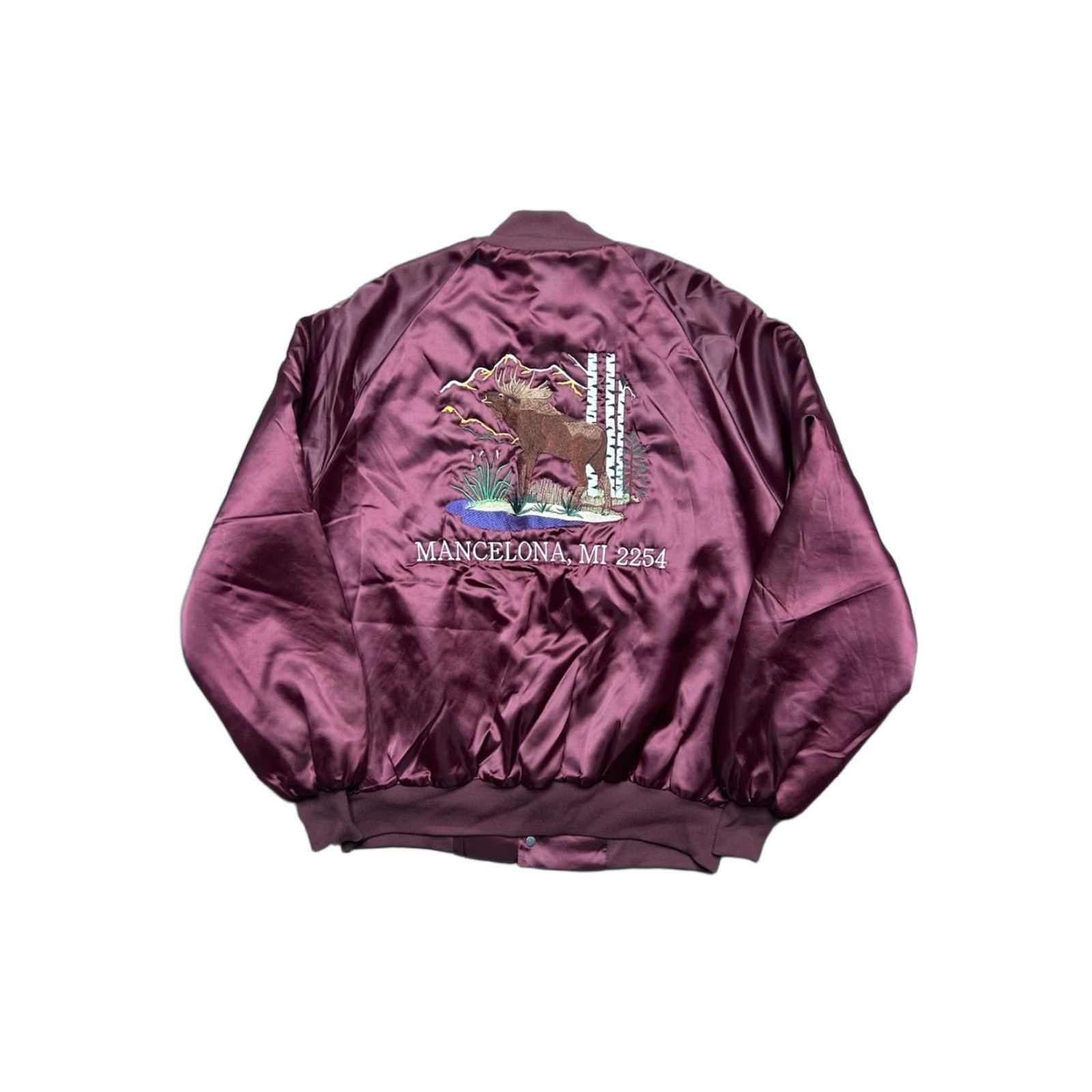 Vintage VINTAGE 80s satin bomber jacket Mancelona Michigan embroidered moose large Jacket Mens L Satin Moose Embroidered Michigan Vintage 80s Size US L / EU 52-54 / 3 - 1 Thumbnail