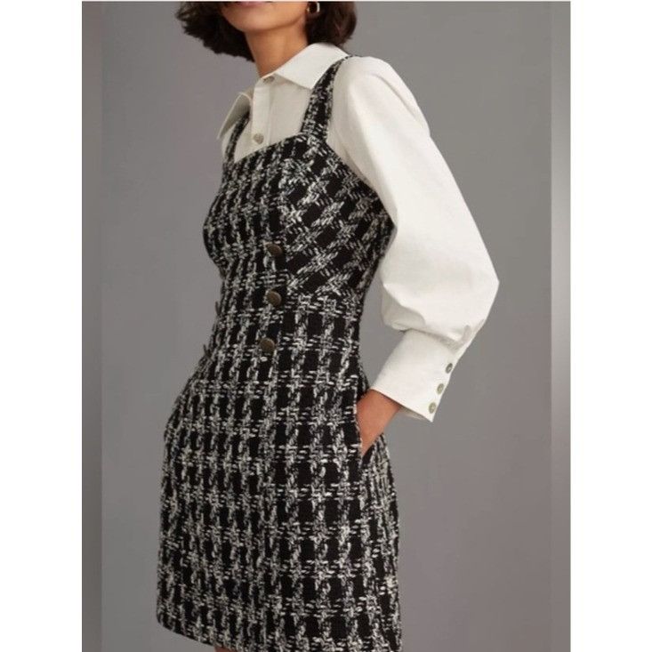 Anthropologie Anthropologie Maeve Black and White Tweed Dark Academia Mini Size L / US 10 / IT 46 - 1 Thumbnail