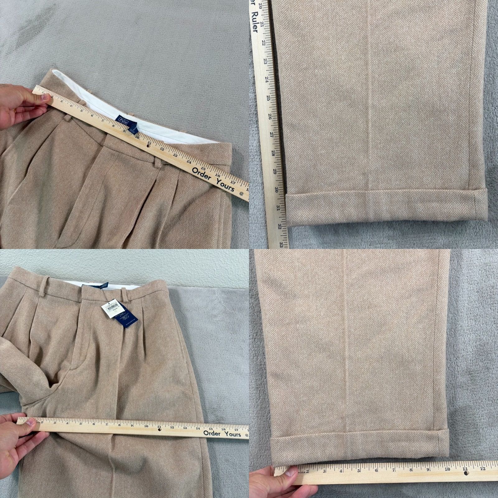 Polo Ralph Lauren Polo Ralph Lauren Wide-Leg Herringbone Pants Beige Wool 12 Women Size 34" / US 12 / IT 48 - 8 Thumbnail