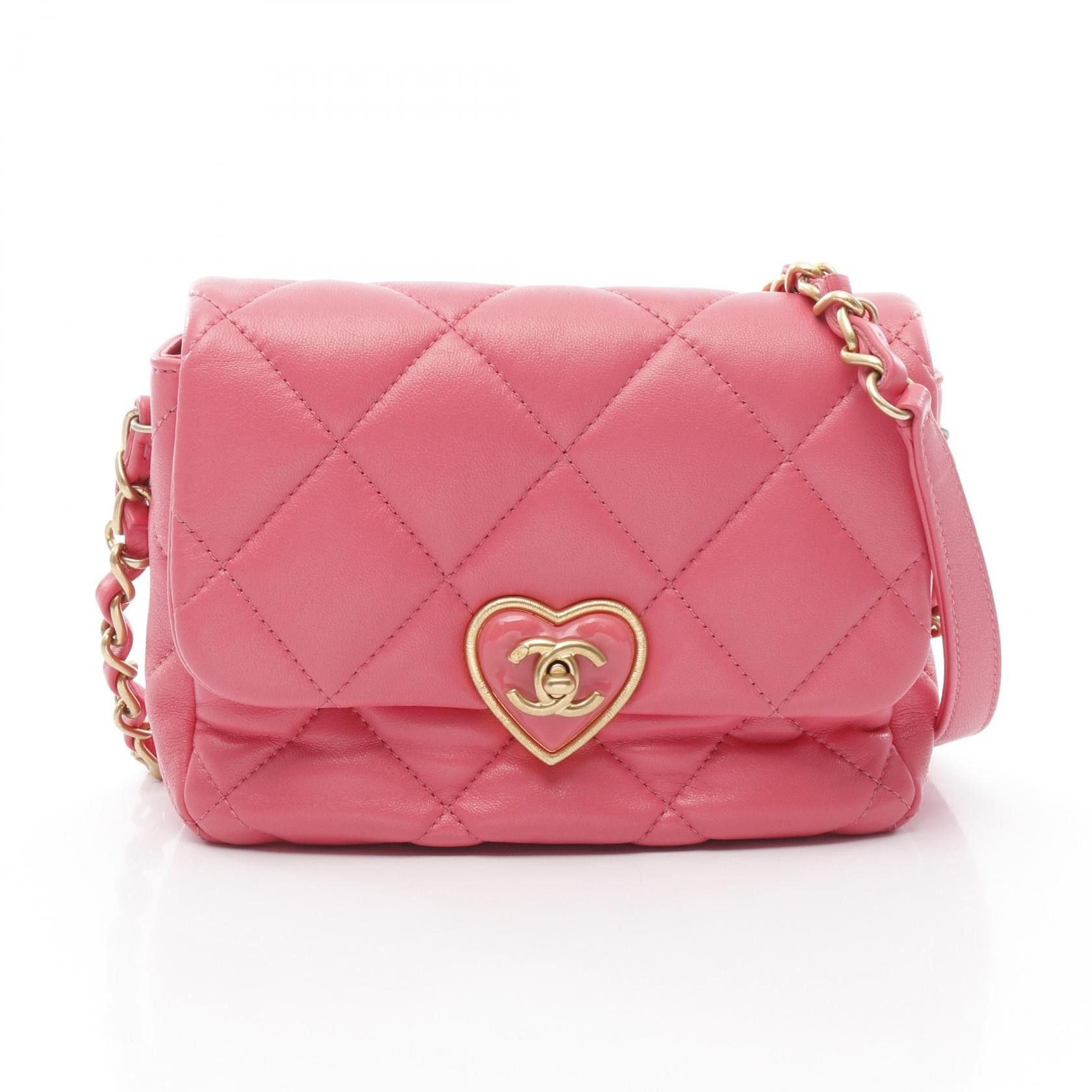 Chanel Chanel Matelasse Heart Lock Lambskin Shoulder Bag Leather Shoulder Bag As3979 in Pink, Women's