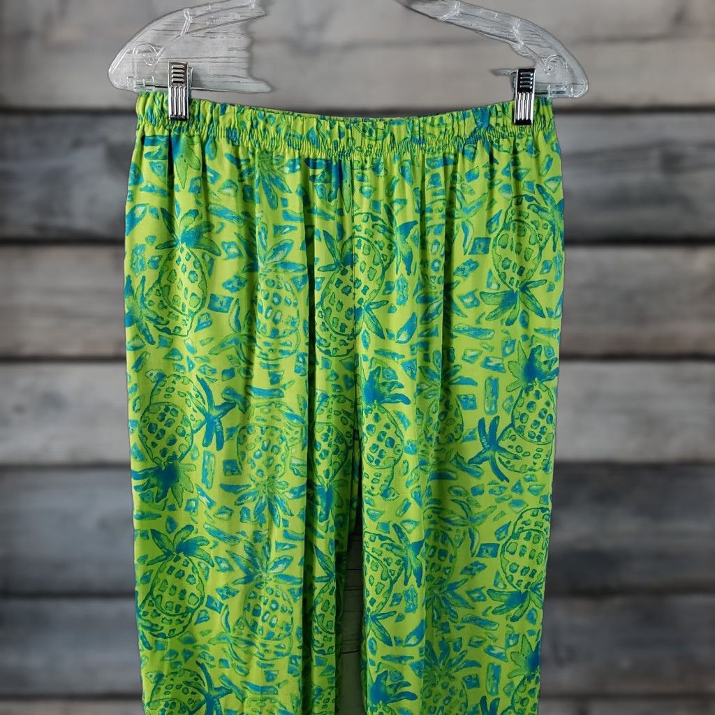 Vintage Sgt Leisure Hawaii Womens Cropped Pants Sz Medium Blue Green Pineapples Rayon Shirt? Size 32" / US 10 / IT 46 - 1 Thumbnail