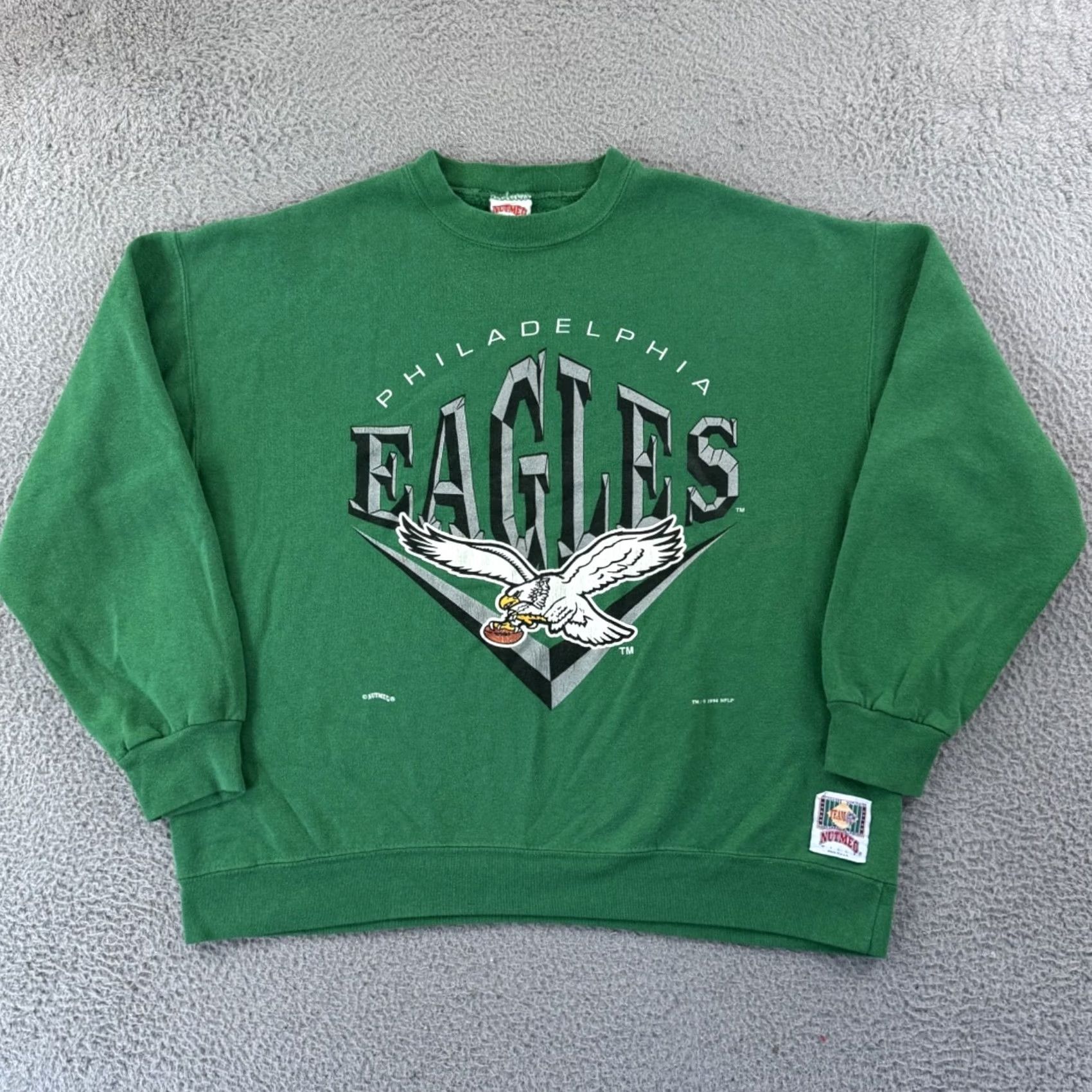 Nutmeg VINTAGE Nutmeg Philadelphia Eagles Sweatshirt Mens XL Kelly Green 90s NFL Football USA Shirt Long Sleeve Graphic Print Fleece Pullover Crew Neck Size US XL / EU 56 / 4 - 2 Thumbnail