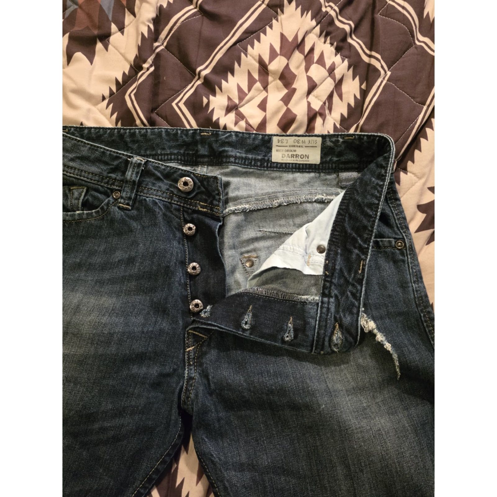 Diesel VINTAGE Diesel Darron Regular Slim Tapered Jeans Mens 30x34 Blue Distressed Denim Cotton Jeans Slim Tapered Mid Rise 30 34 Mens Size US 30 / EU 46 - 7 Thumbnail