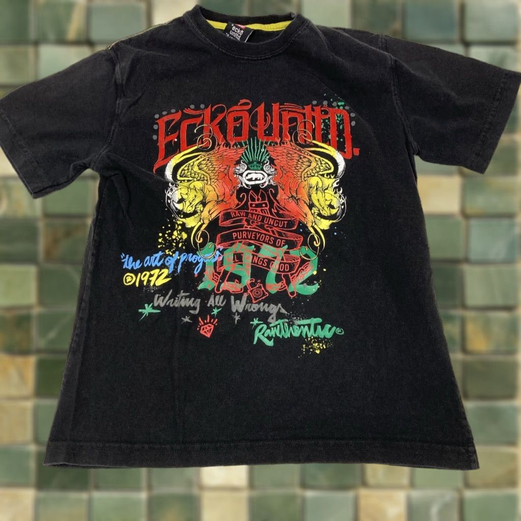 Ecko Unltd. VINTAGE Ecko Unltd Raw And Uncut Blue Graphic Tshirt Men S Small Front And Back Size US S / EU 44-46 / 1 - 1 Thumbnail