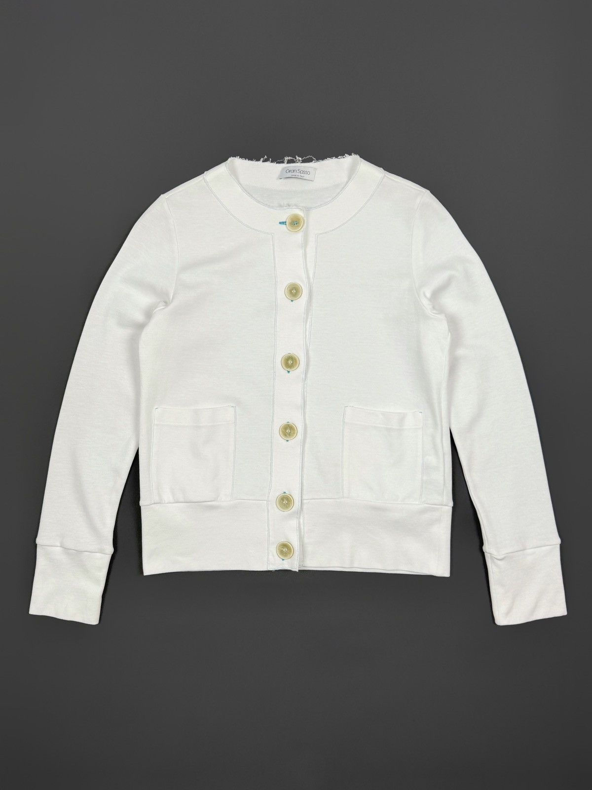 Gran Sasso Gran Sasso White Contrast Stitch Cotton Cardigan IT42 Size M / US 6-8 / IT 42-44 - 1 Thumbnail