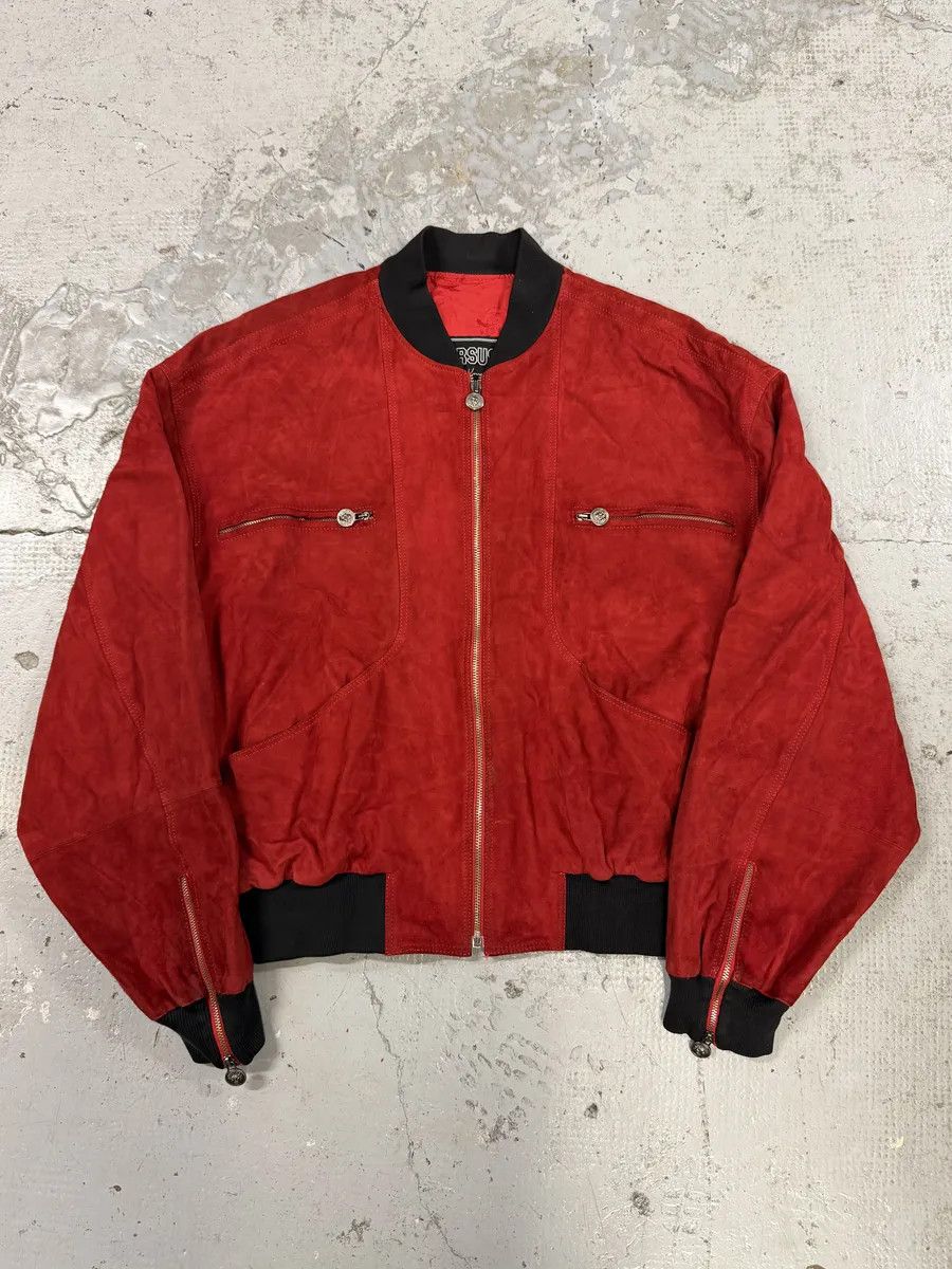 Versace 2000s Versace Red Leather Bomber Jacket Size US M / EU 48-50 / 2 - 1 Thumbnail