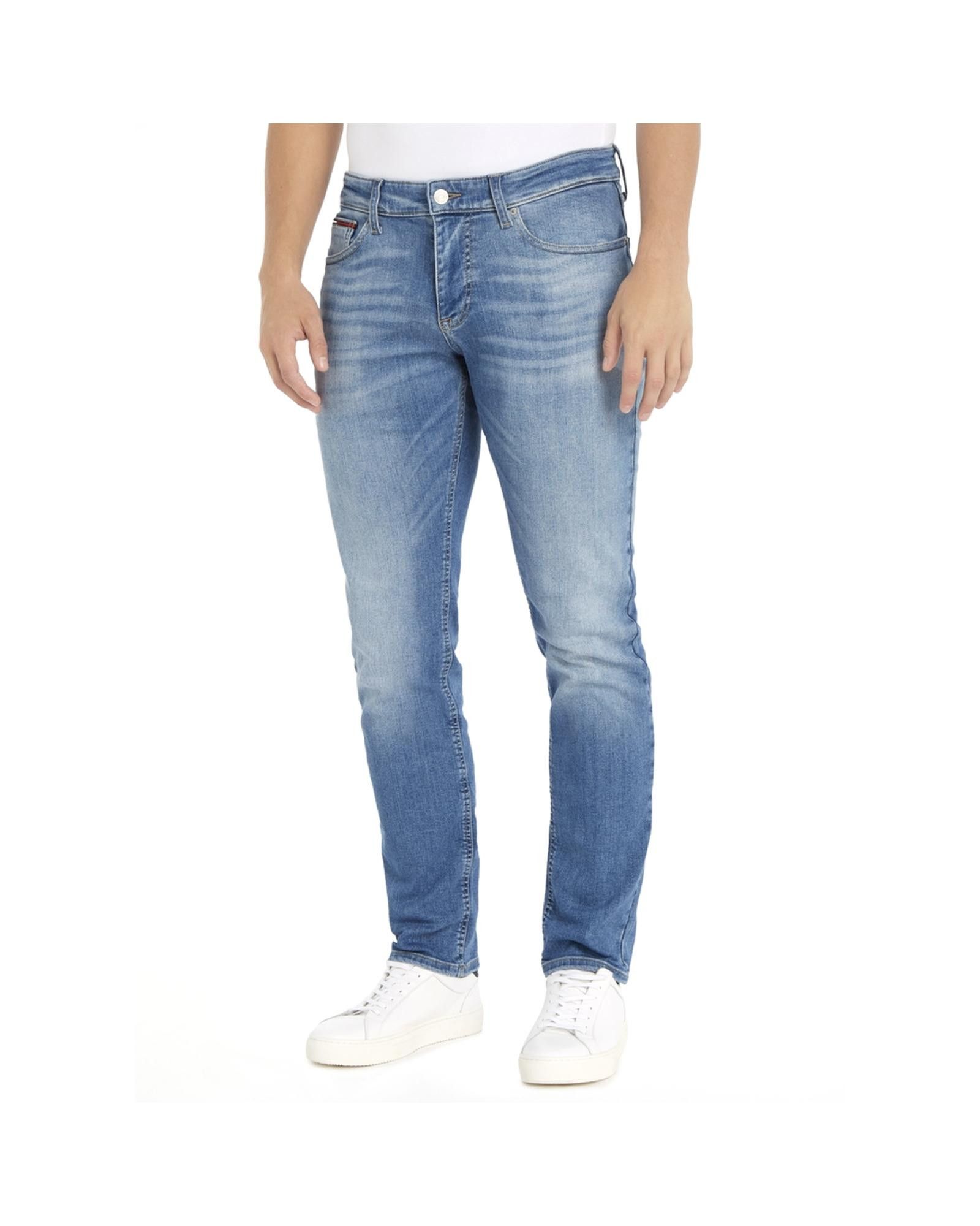 image of Tommy Hilfiger Solid Colour Jeans With Button And Zip Fastening in Blue, Men's (Size 29)