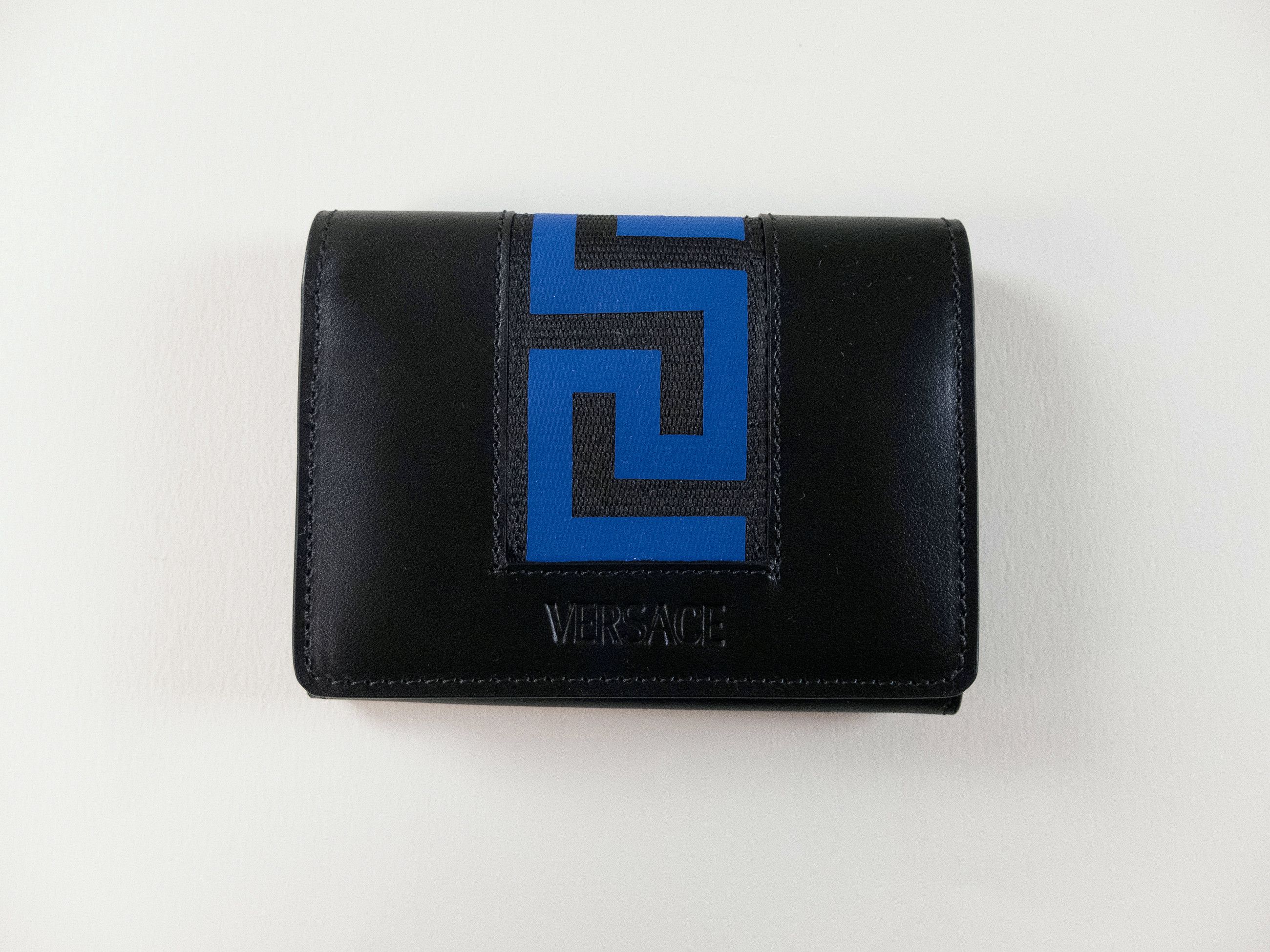 Versace VERSACE La Greca Greek Key black & blue leather card holder Size ONE SIZE - 1 Thumbnail