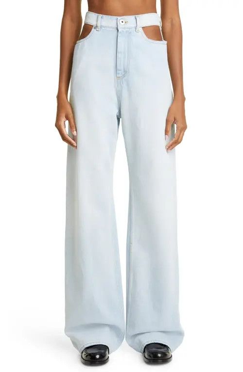 Maison Margiela o1mle0426 Cutout High Rise Wide Leg Jeans in Light Blue Size 28" / US 6 / IT 42 - 2 Thumbnail