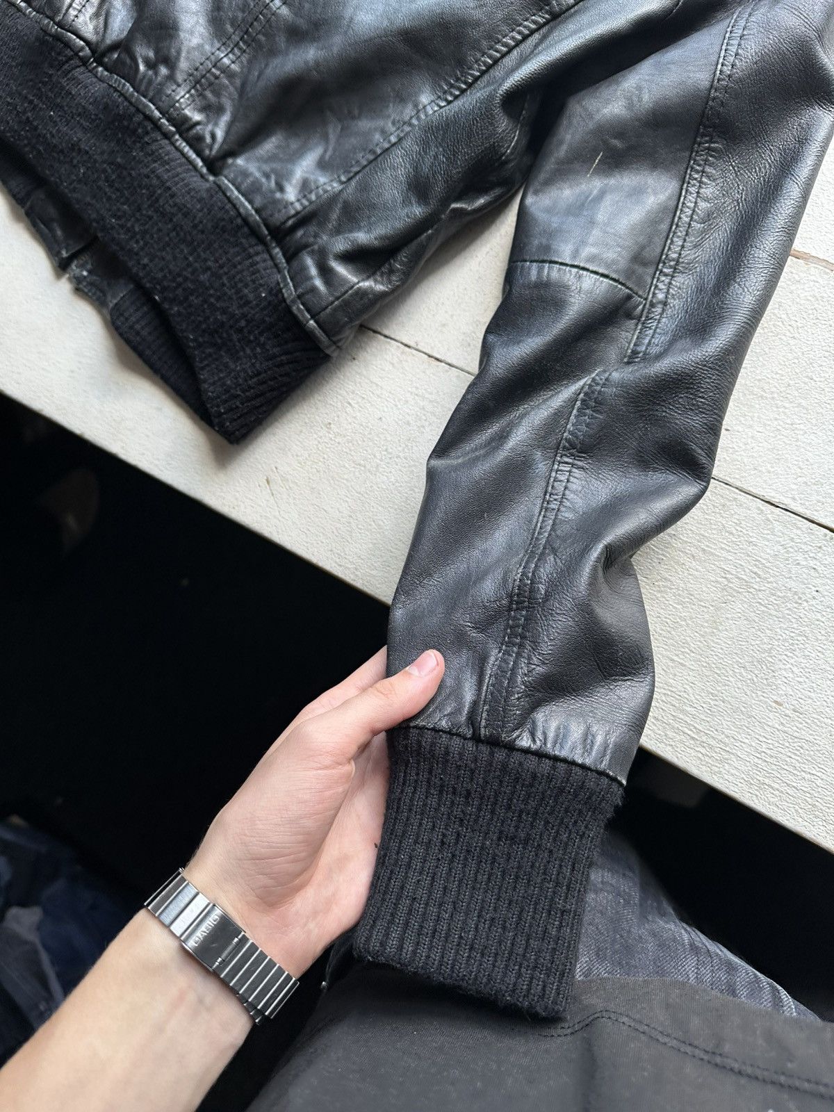 Other 🚨Y2K RICK OWENS TYPE DIRTY SLIM FIT ZIP LEATHER JACKET Size L / US 10 / IT 46 - 18 Thumbnail