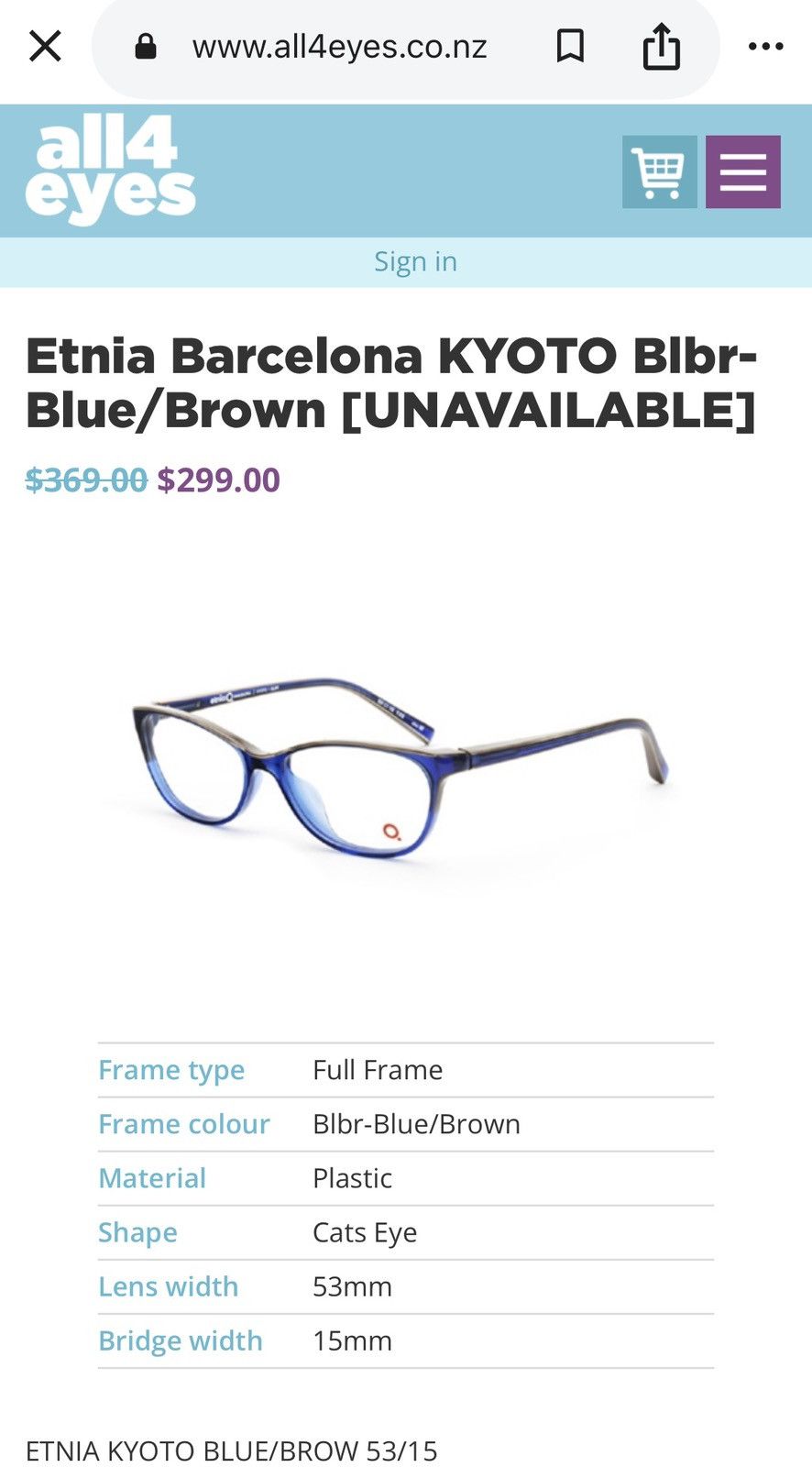 Etnia Barcelona Etnia Barcelona Kyoto Blue Brown Cat Eye Frame Glasses BLBR Size ONE SIZE - 2 Thumbnail