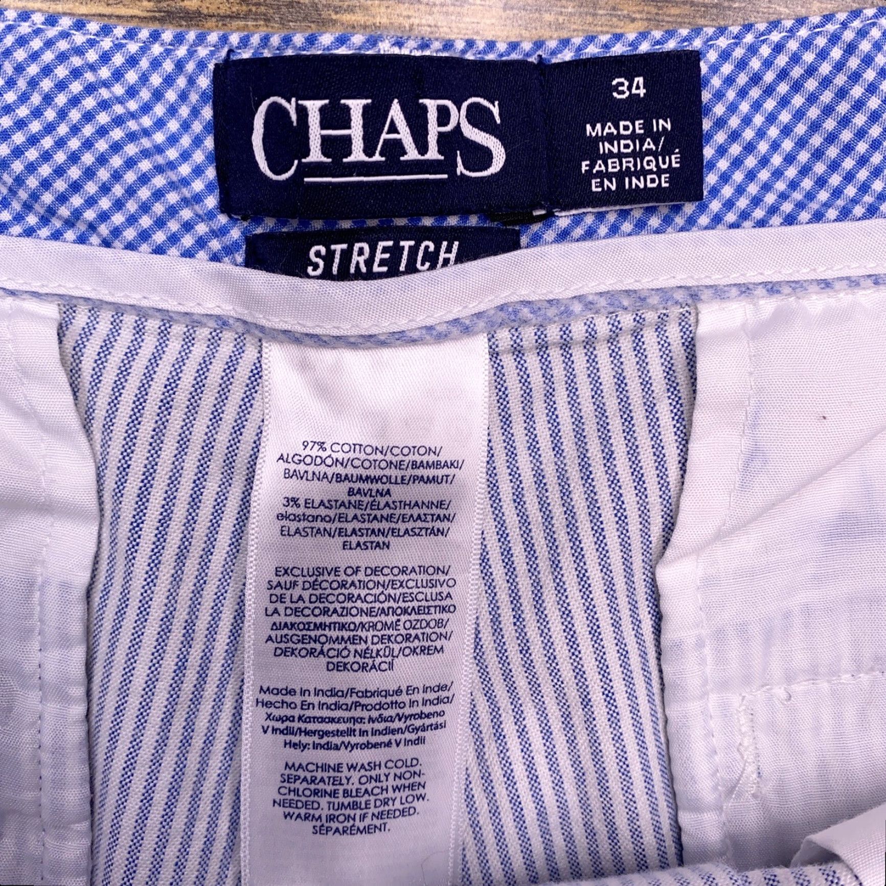 Chaps Chaps Chino Short Adult 34 Blue Striped Preppy Knit 97% Cotton 3% Elastane Zip Regular Slim/Flat Front Pockets Mens Casual Vintage No (if allowed) Size US 34 / EU 50 - 3 Thumbnail