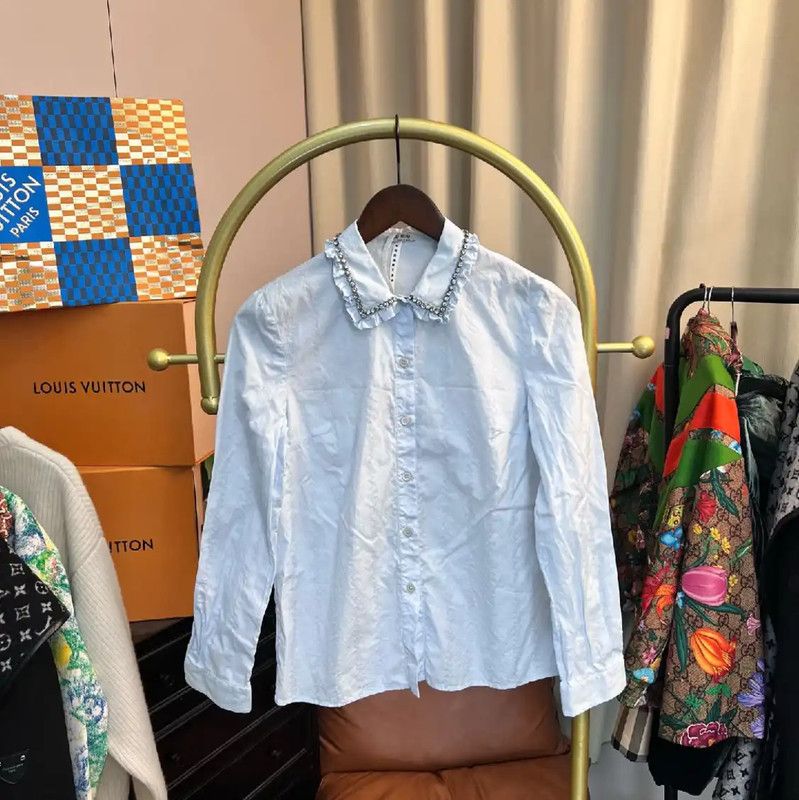 Miu Miu Miu Miu White Cotton Women's Shirt 0089 Size M / US 6-8 / IT 42-44 - 1 Thumbnail