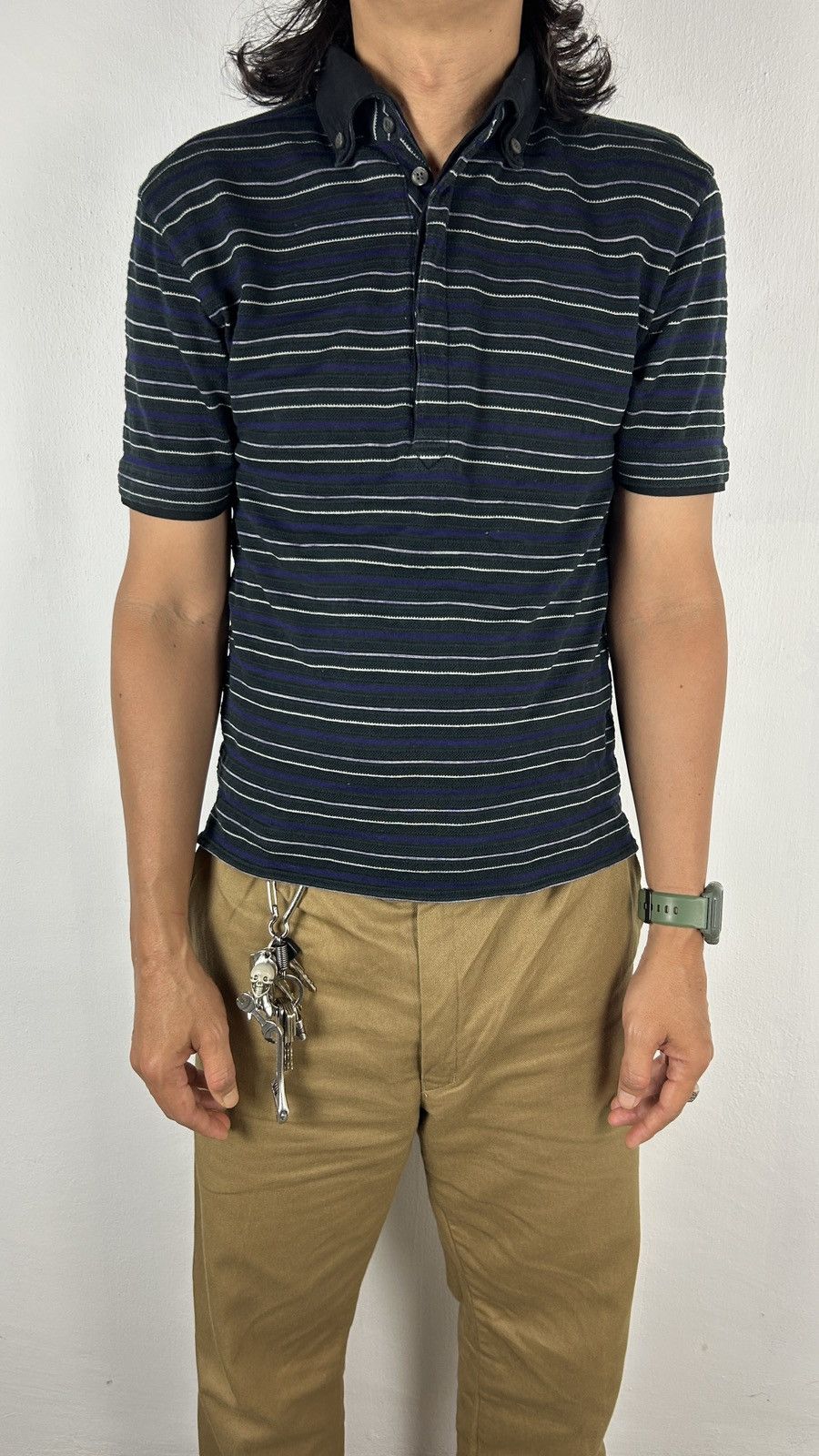 Japanese Brand × Michel Klein × Vintage Michel Klein Homme Paris - Striped Polo Size US S / EU 44-46 / 1 - 2 Thumbnail