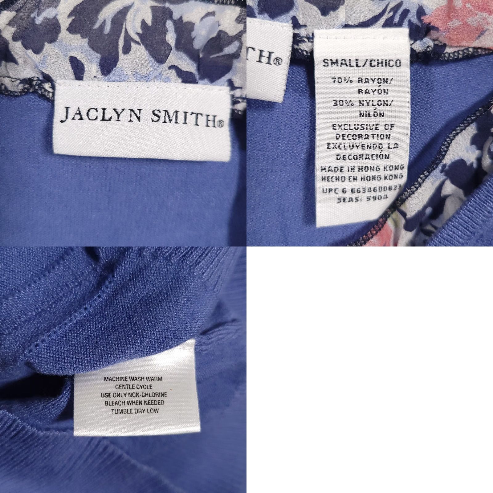 Vintage Jaclyn Smith Sweater Women's Small Blue V Neck Nylon Floral Ruffle Pullover Slim Knit 3/4 Sleeve Size S / US 4 / IT 40 - 9 Thumbnail