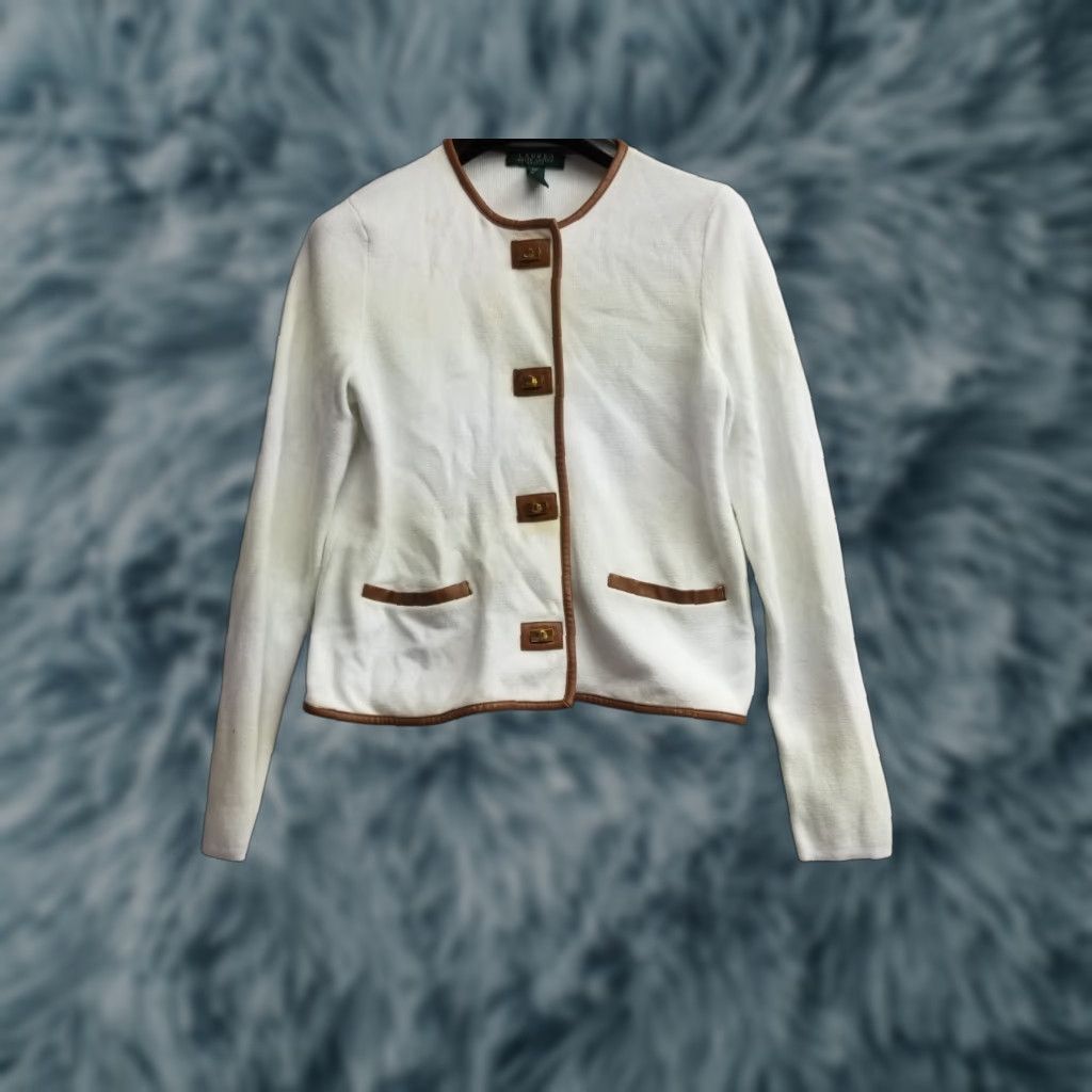 Ralph Lauren Ralph Lauren Blazer Jacket Women PM Petite White Solid Cotton 3/4 Sleeve Button Stains Basic Jacket Size M / US 6-8 / IT 42-44 - 1 Thumbnail