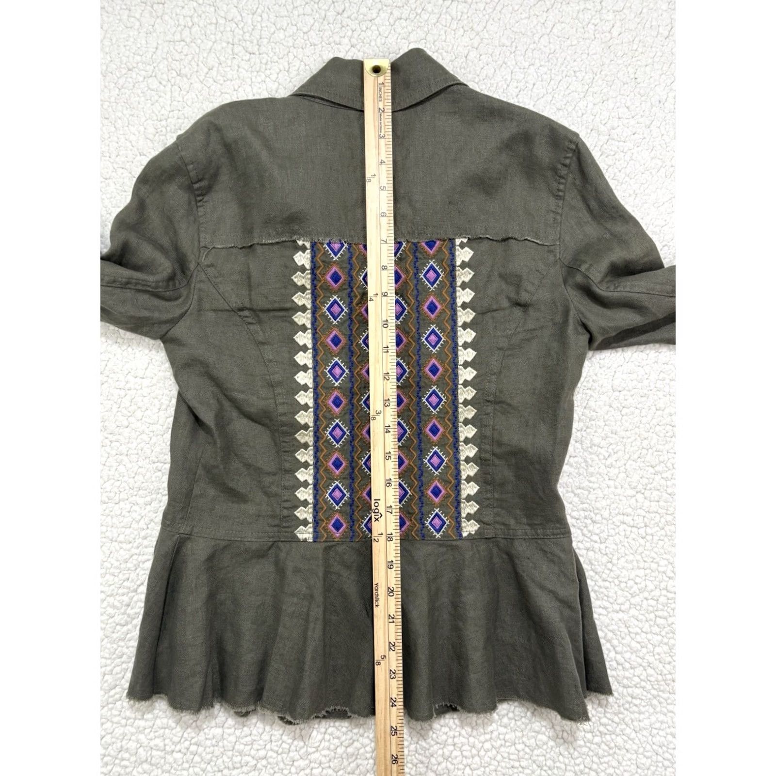 Vintage INC Intl. Concepts Linen Aztec Embroidered Utility Jacket Green Size S Peplum Size S / US 4 / IT 40 - 6 Thumbnail