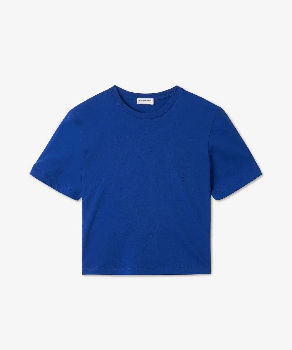 Saint Laurent Paris o1s1wg110425 693298 Cassandre Cropped T-Shirt in Blue Size L / US 10 / IT 46 - 1 Thumbnail