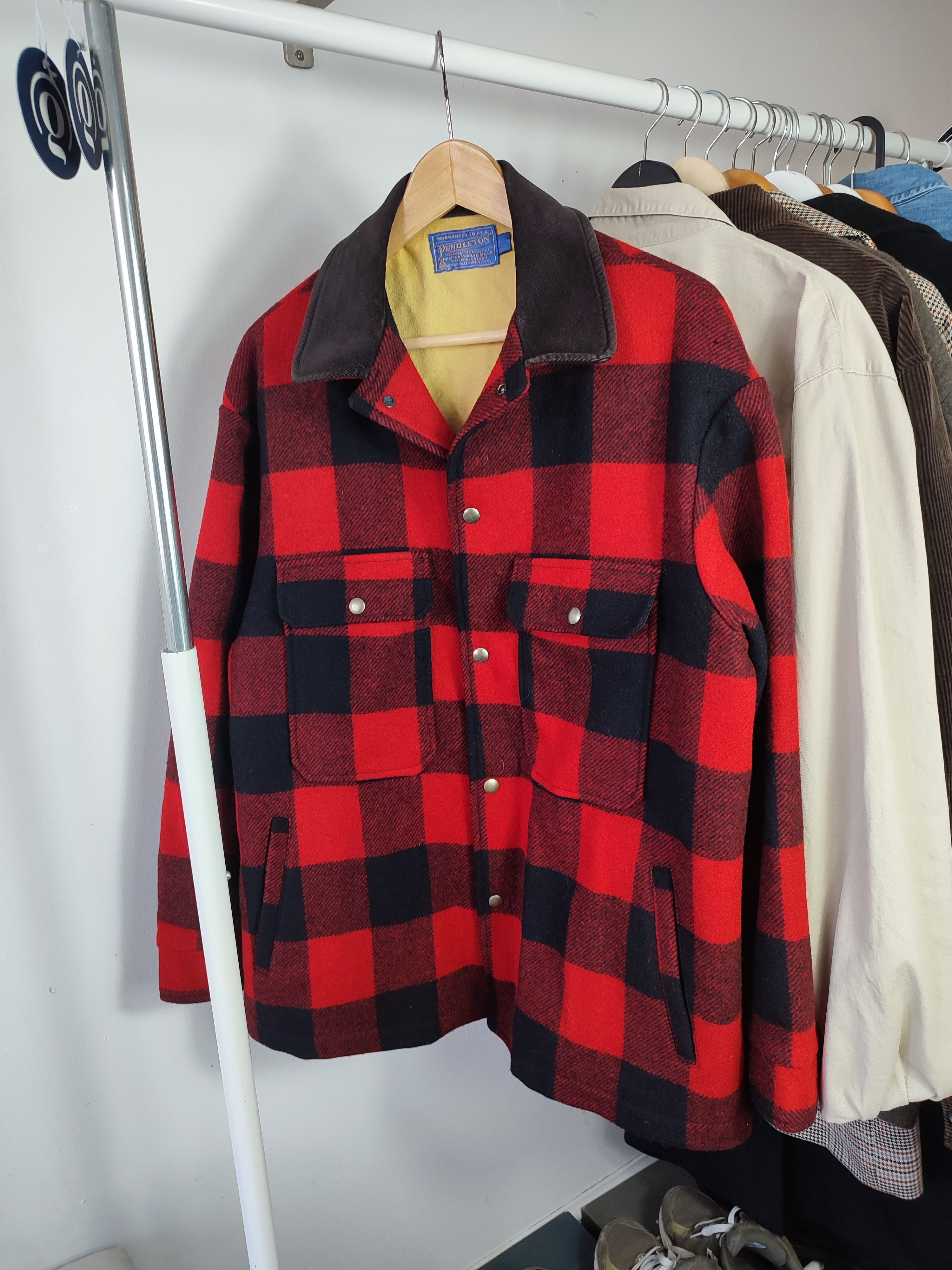 image of Pendleton Red And Black Wool Hunting Coat Corduroy Collar, Men's (Size Large)