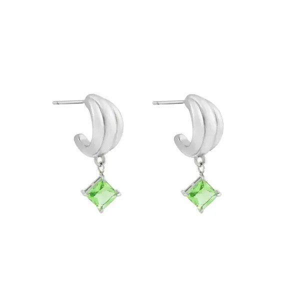 Other Chic Silver Earrings with Green Gemstone Size ONE SIZE - 5 Thumbnail