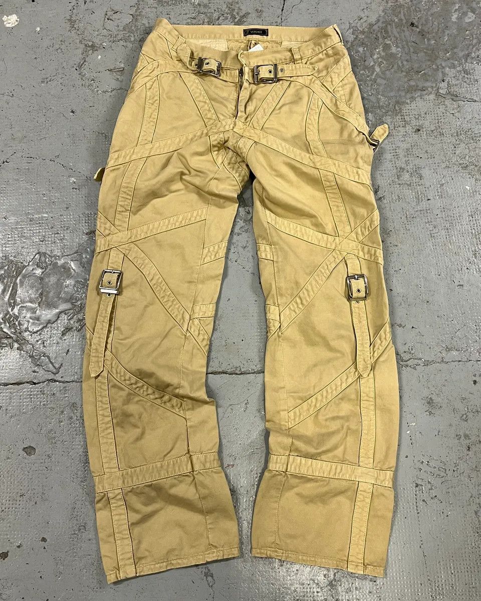 2000s Versace Bondage Beige Cargo Pants