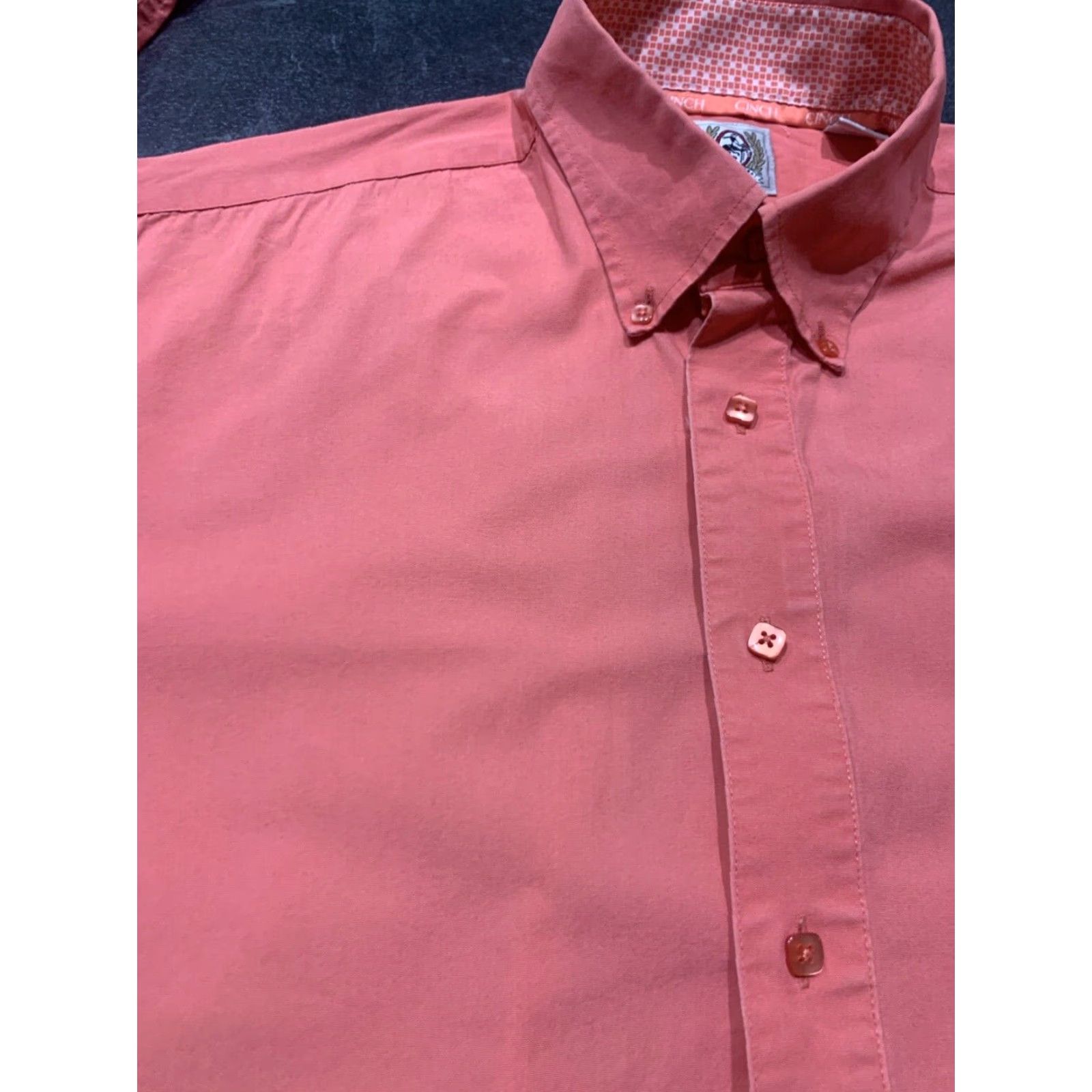 Vintage Cinch Mens Long Sleeve Button Up Shirt Salmon Coral Pink M Medium Size US M / EU 48-50 / 2 - 4 Thumbnail
