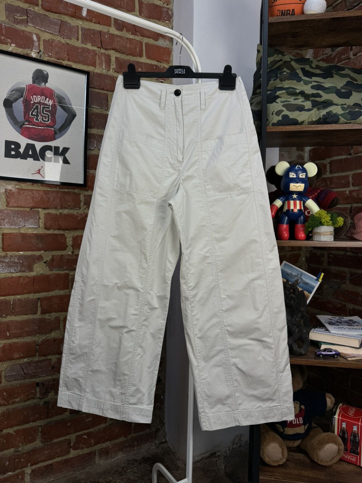 image of Rundholz Black Label Wide Leg Oversized Parachute Pants in White, Women's (Size 26)