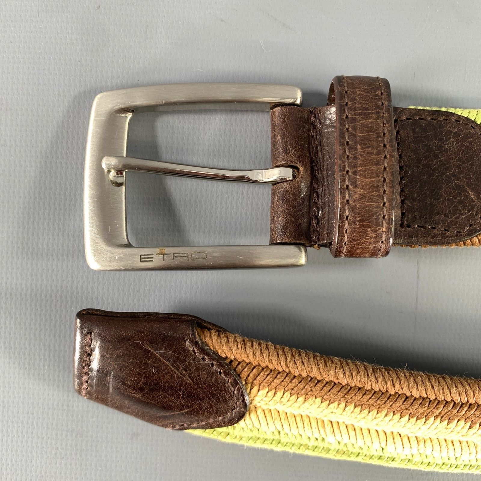 Etro ETRO Size Green Brown Stripe Viscose Belt Size 34 - 5 Thumbnail
