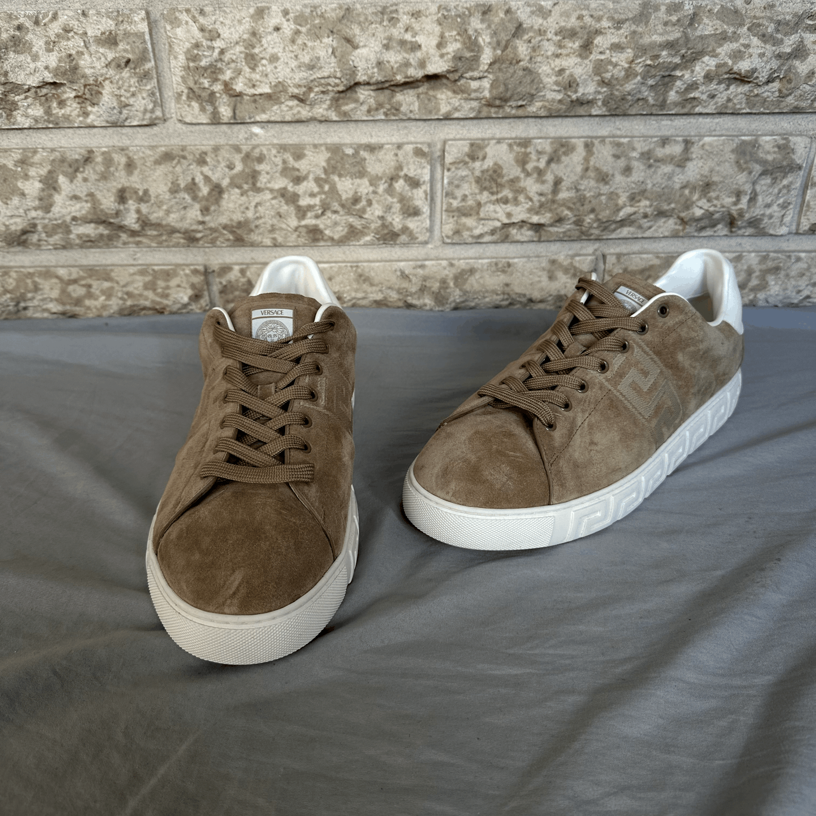 Versace Versace Biege Suede Greca Sneakers Size 13 Retail $600 Size US 13 / EU 46 - 4 Thumbnail