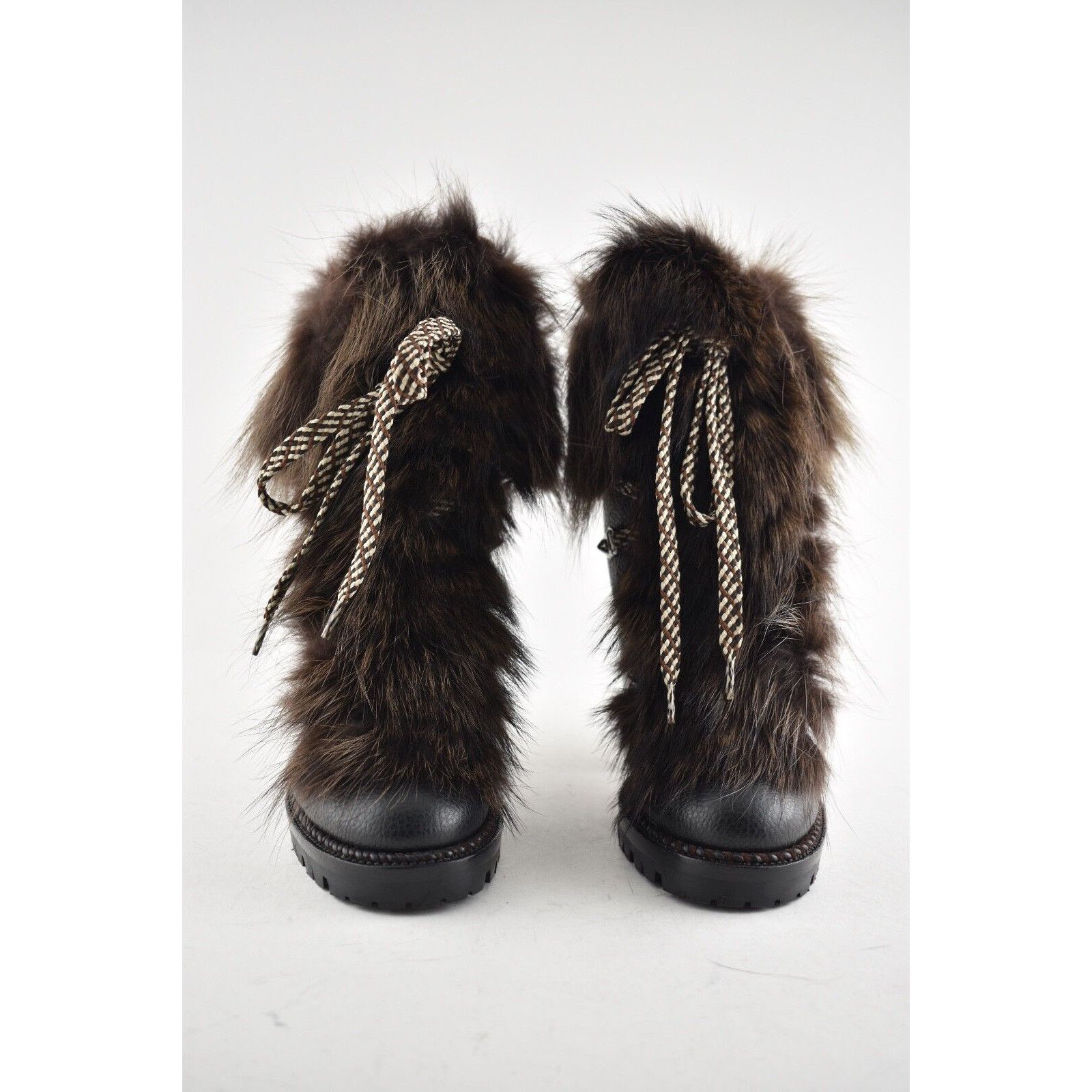 Christian Louboutin Christian Louboutin Fanny Black Brown Fur Leather Tie Heel Size US 4 / IT 34 - 5 Thumbnail