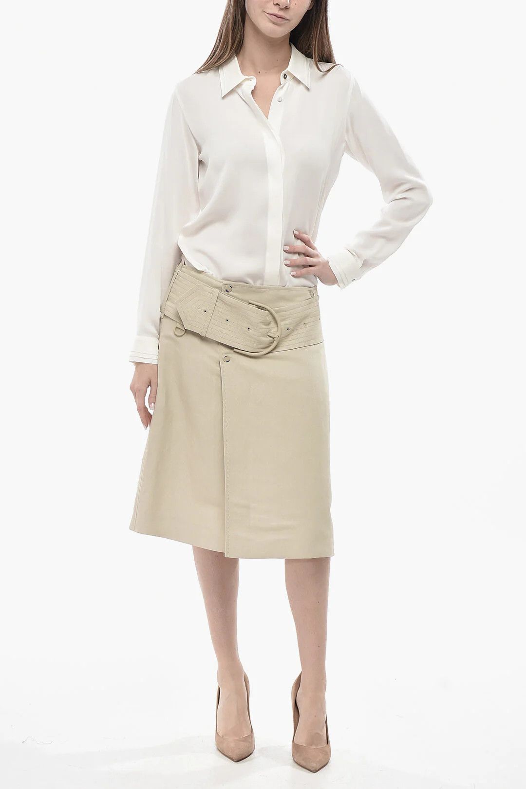 Burberry og1mm0426 Viscose-Blend Midi Skirt in Beige Size 27" / US 4 / IT 40 - 4 Thumbnail