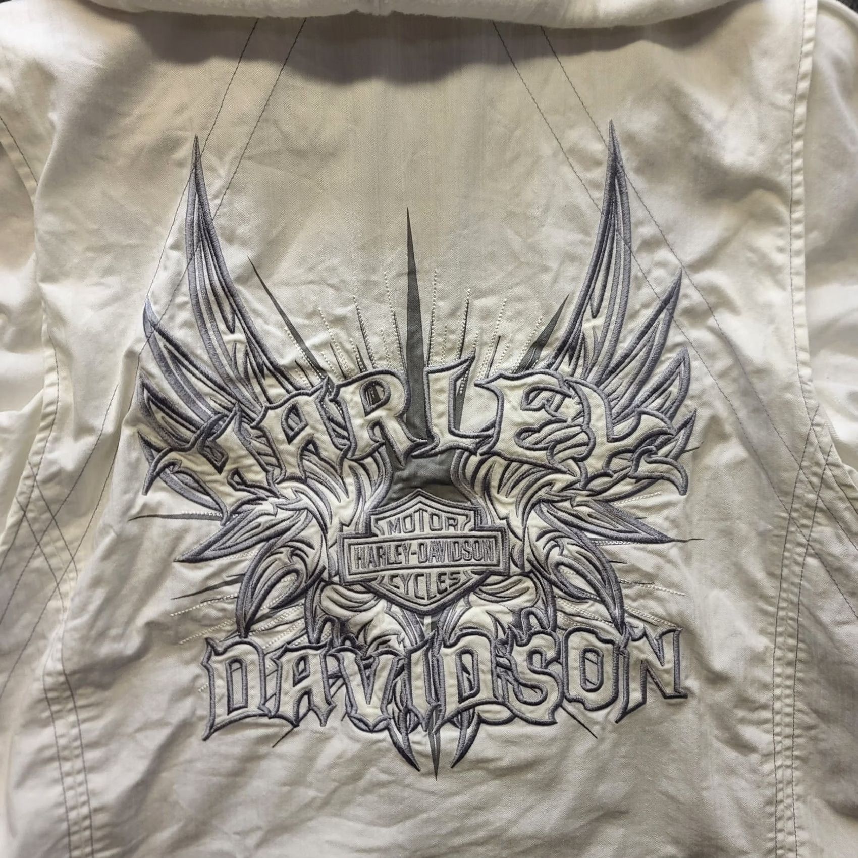 Harley Davidson Harley-Davidson Jacket Womens S Logo Hooded Mixed Media Textured Knit Cropped Short Sleeve Long Sleeve Zip Front Regular Fit Biker Style White Size S / US 4 / IT 40 - 2 Thumbnail