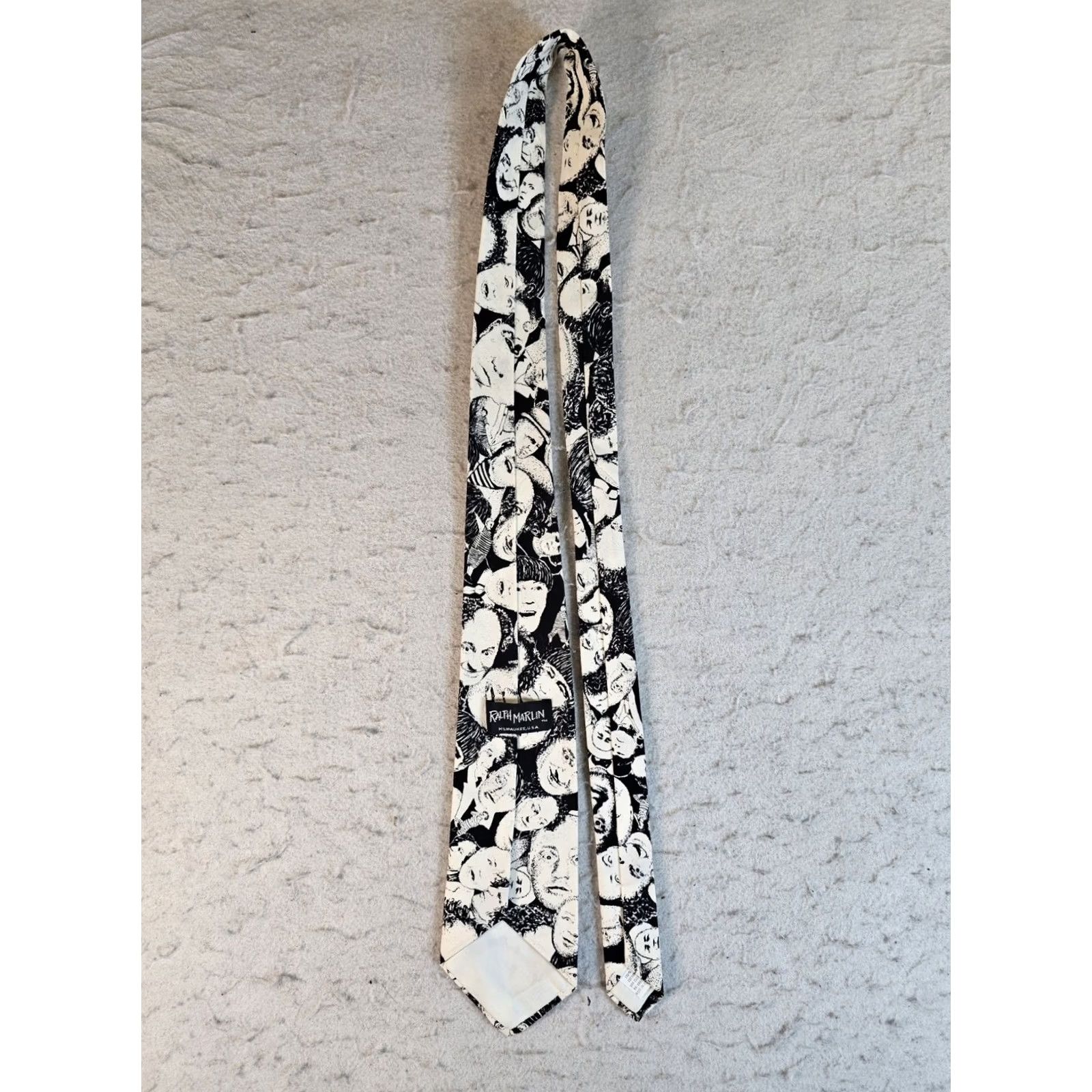 Vintage VINTAGE Ralph Marlin Three Stooges Neck Tie Black & White 60" Long 90s Mens Size ONE SIZE - 5 Thumbnail