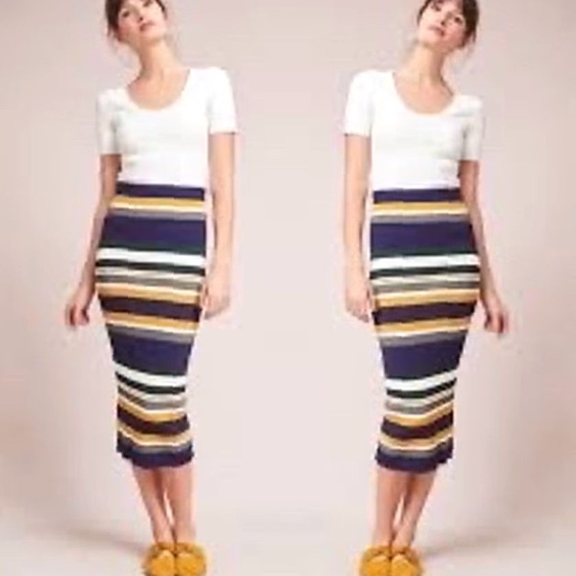 Vintage Callahan Greenwich navy blue yellow striped ribbed knit midi skirt S Women Regular MIDI Skirt Striped Knit Spring Girls Mens Size 28" / US 6 / IT 42 - 6 Thumbnail