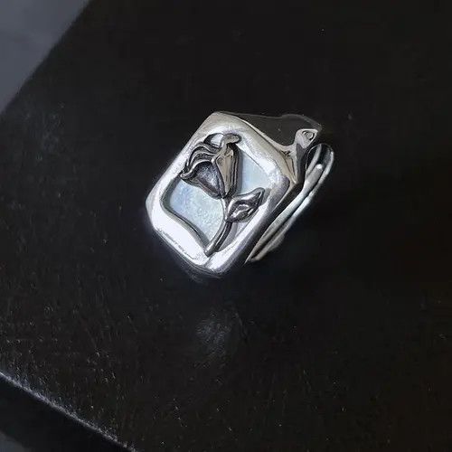 Jewelry 925 Sterling Silver Irregular Square Stone Open Rings Size ONE SIZE - 2 Thumbnail