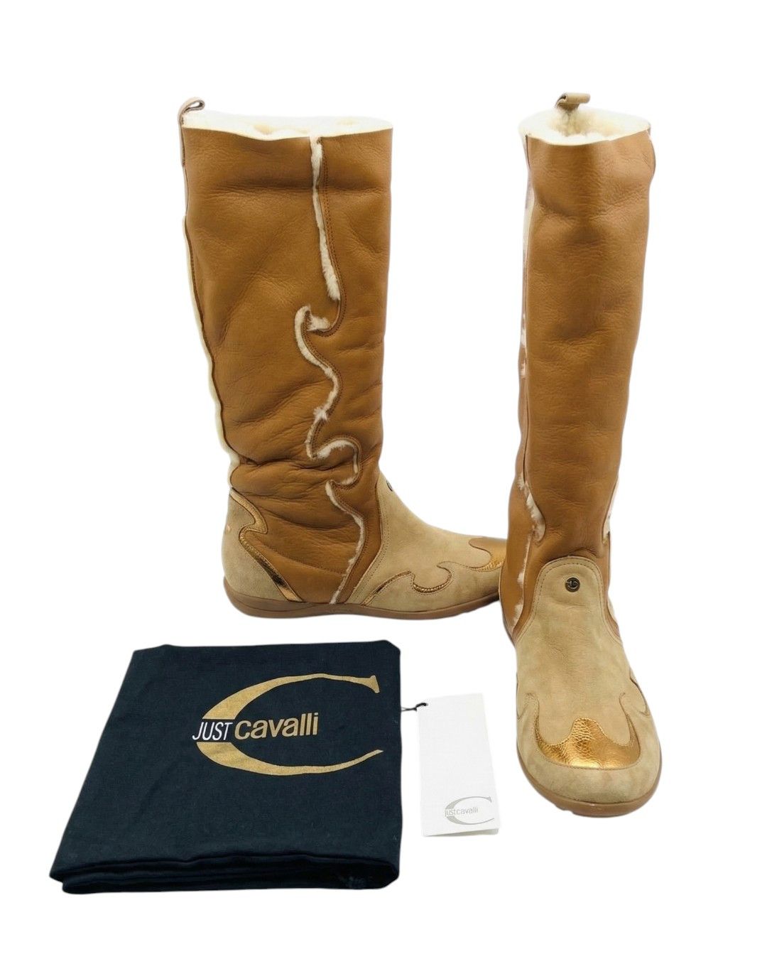 Roberto Cavalli JUST CAVALLI SHEARLING SUEDE LEATHER BOOTS Size US 8 / IT 38 - 2 Thumbnail