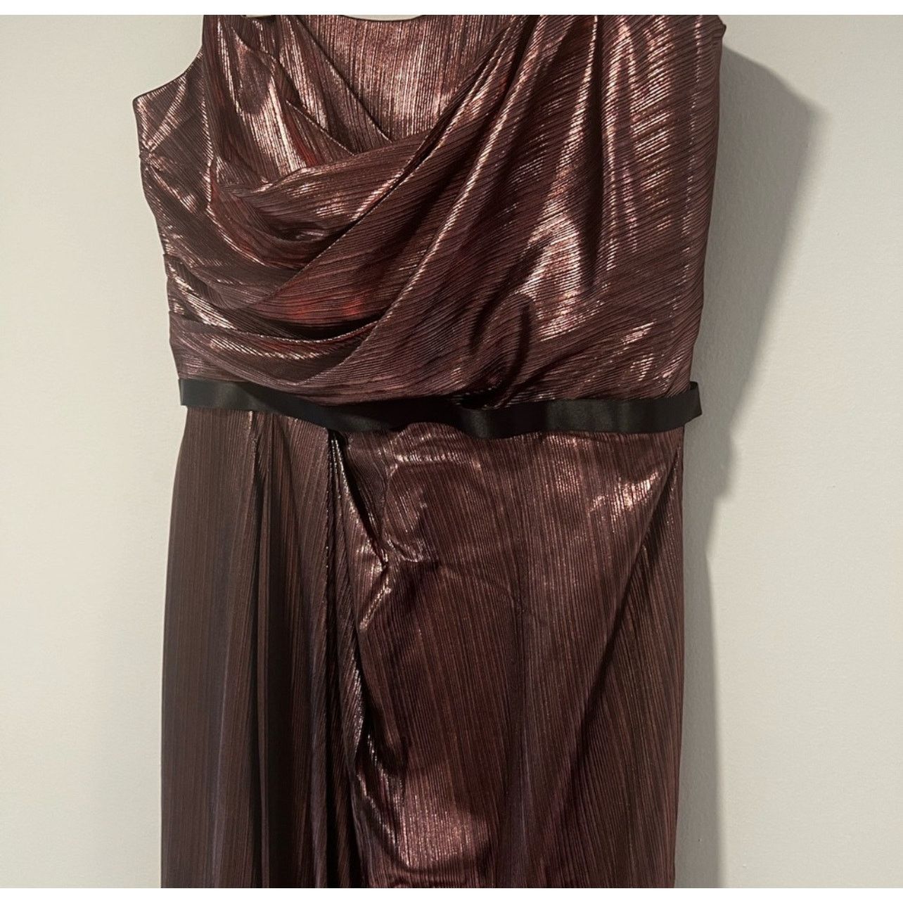 Marchesa NWT Marchesa Notte Metallic Lame Strapless Belted Gown Size L / US 10 / IT 46 - 11 Thumbnail