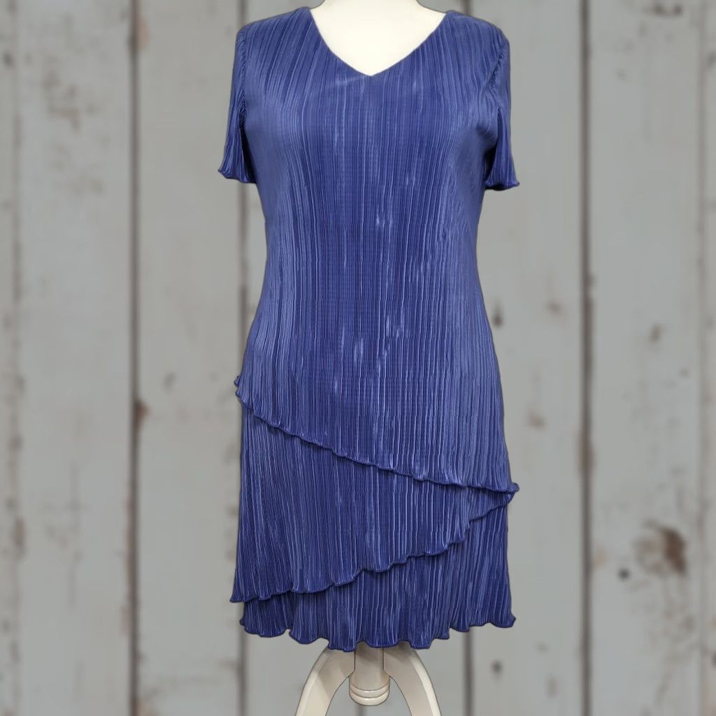 Coldwater Creek VINTAGE Coldwater Creek Formal Midi Dress 14P Periwinkle Crepe Tiered Flutter Sleeve Short Sleeve Blue Women's Dress Size XL / US 12-14 / IT 48-50 - 1 Thumbnail