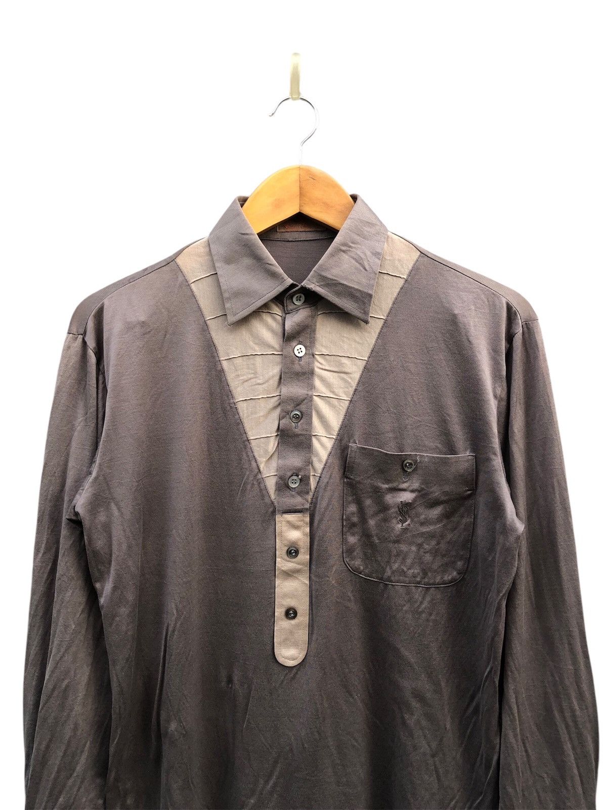 Vintage Yves Saint Laurent Half Button Up Long Sleeve Tee Size US M / EU 48-50 / 2 - 4 Thumbnail