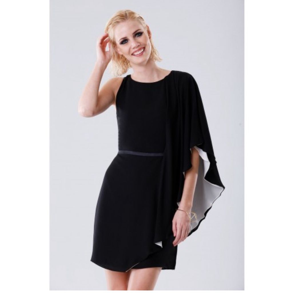 Halston Halston Black White Colorblock Half Cape Flutter Cocktail Dr Size M / US 6-8 / IT 42-44 - 1 Thumbnail
