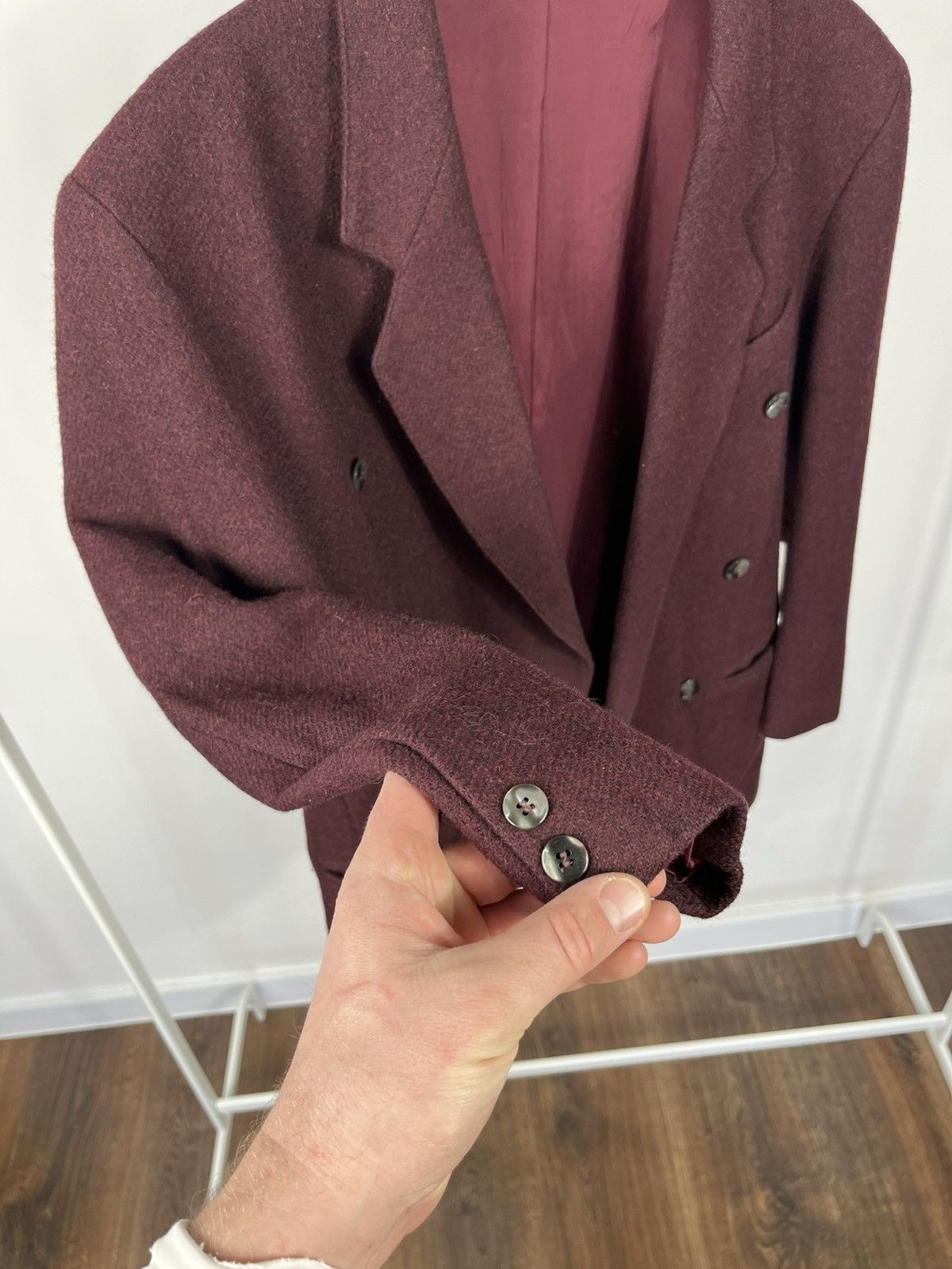 Other Vintage Burgundy Wool Double Breasted Mens Blazer Size 42R - 7 Thumbnail