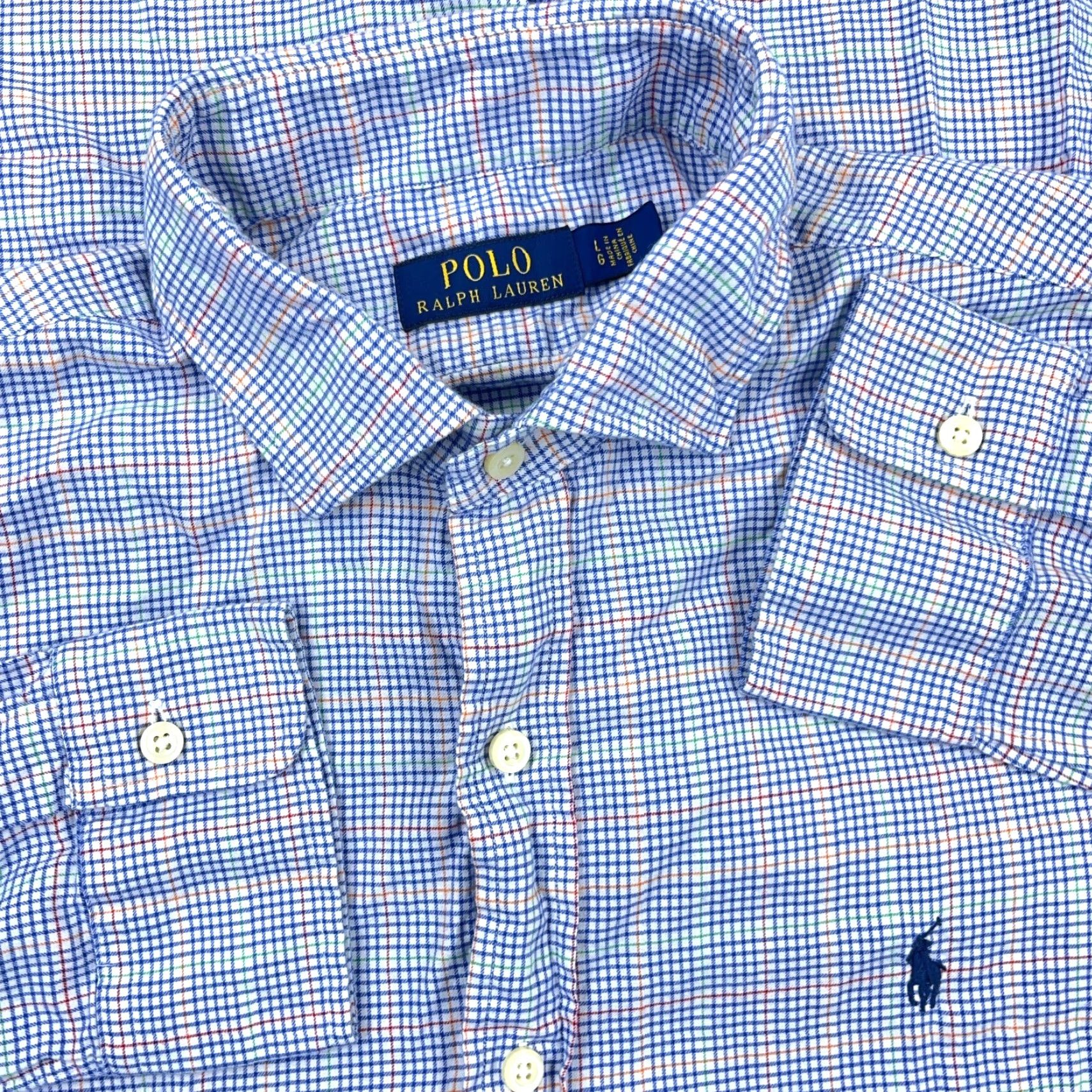 Polo Ralph Lauren Polo Ralph Lauren Shirt Men Large Blue Button Up Dress Glen Plaid Cotton Size 42R - 2 Thumbnail