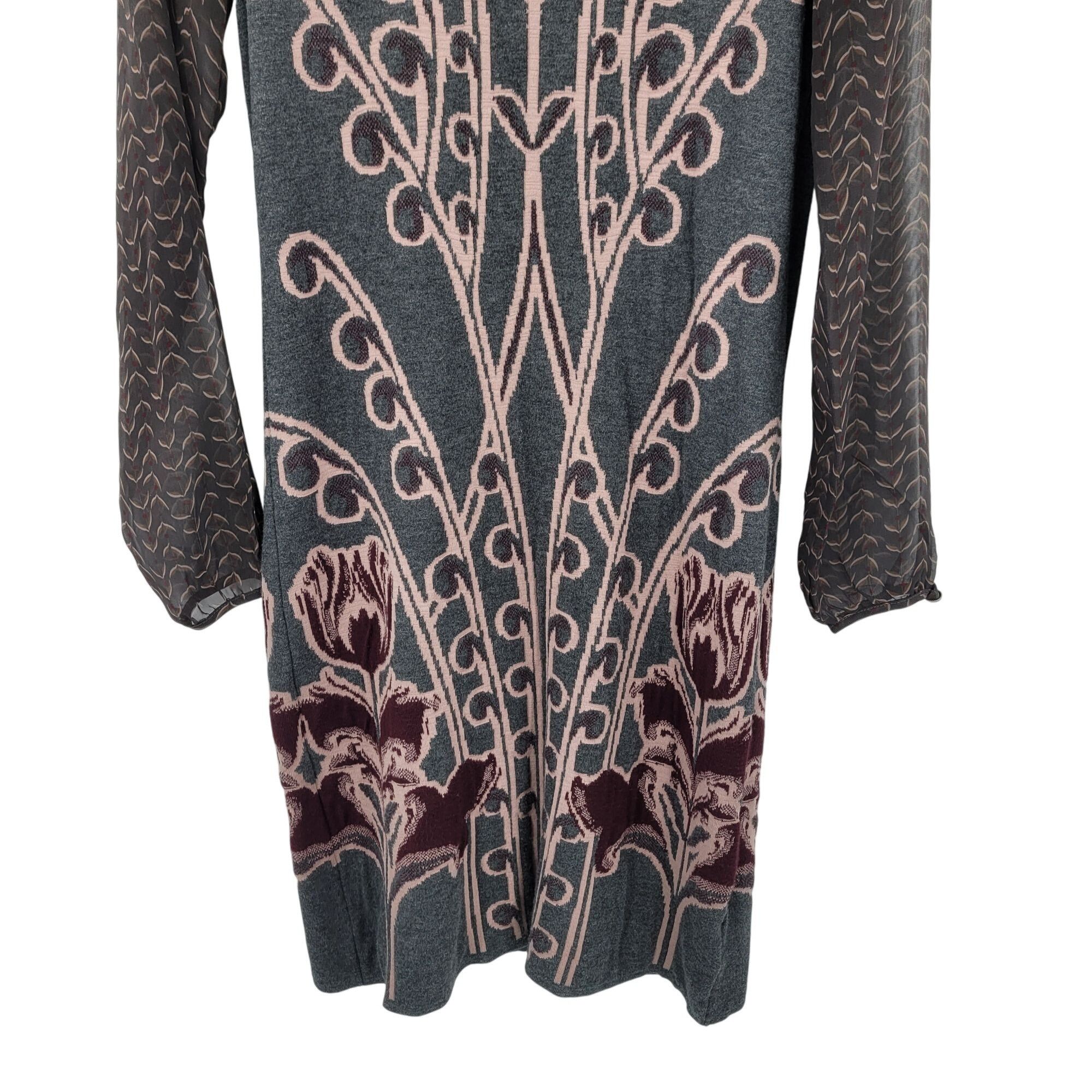 Designer Anthropologie Knitted & Knotted Floral Sweater Dress S Gray Size S / US 4 / IT 40 - 11 Thumbnail