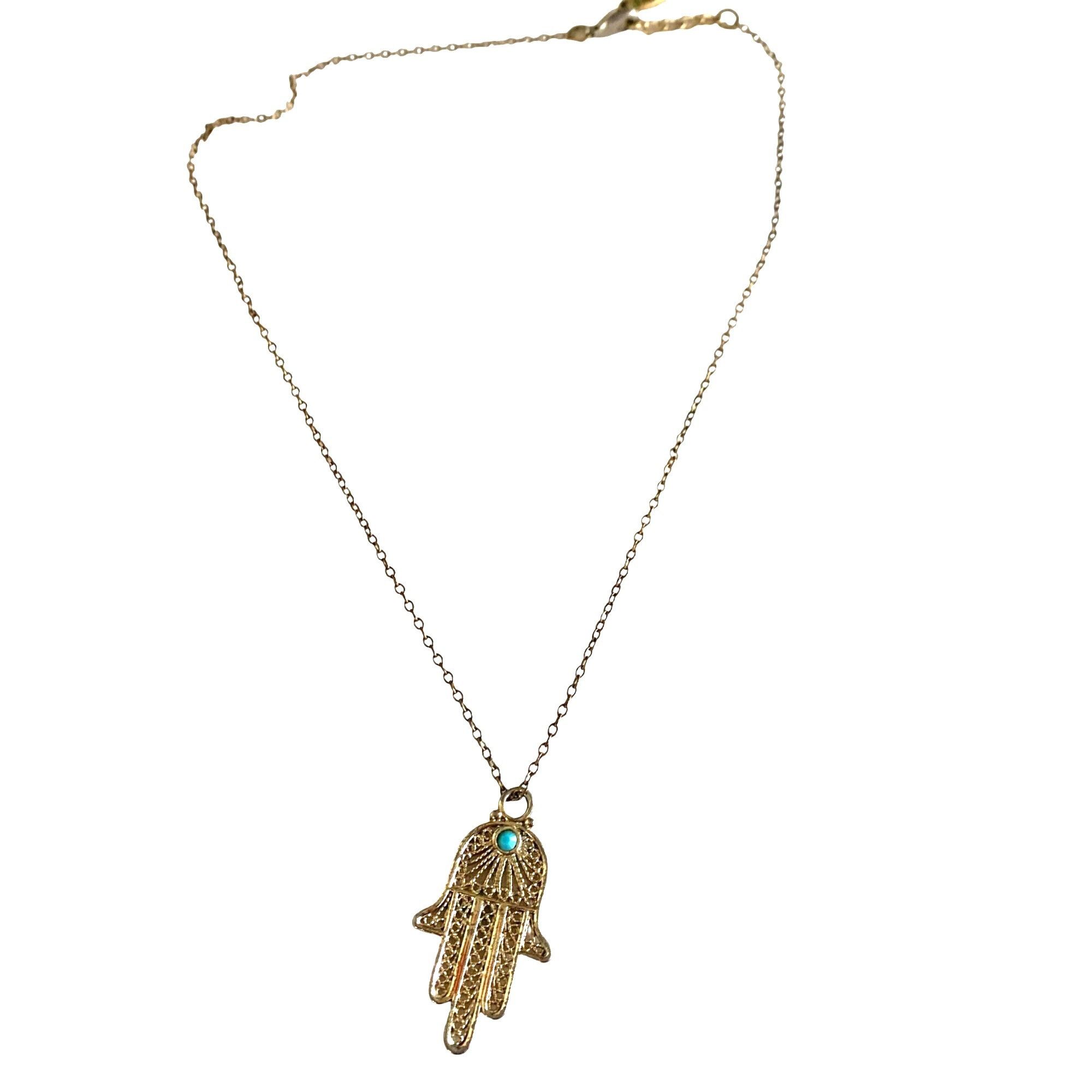 Other Gold Hamsa Hand Pendant Necklace Turquoise Accent On Delicat Size ONE SIZE - 1 Thumbnail