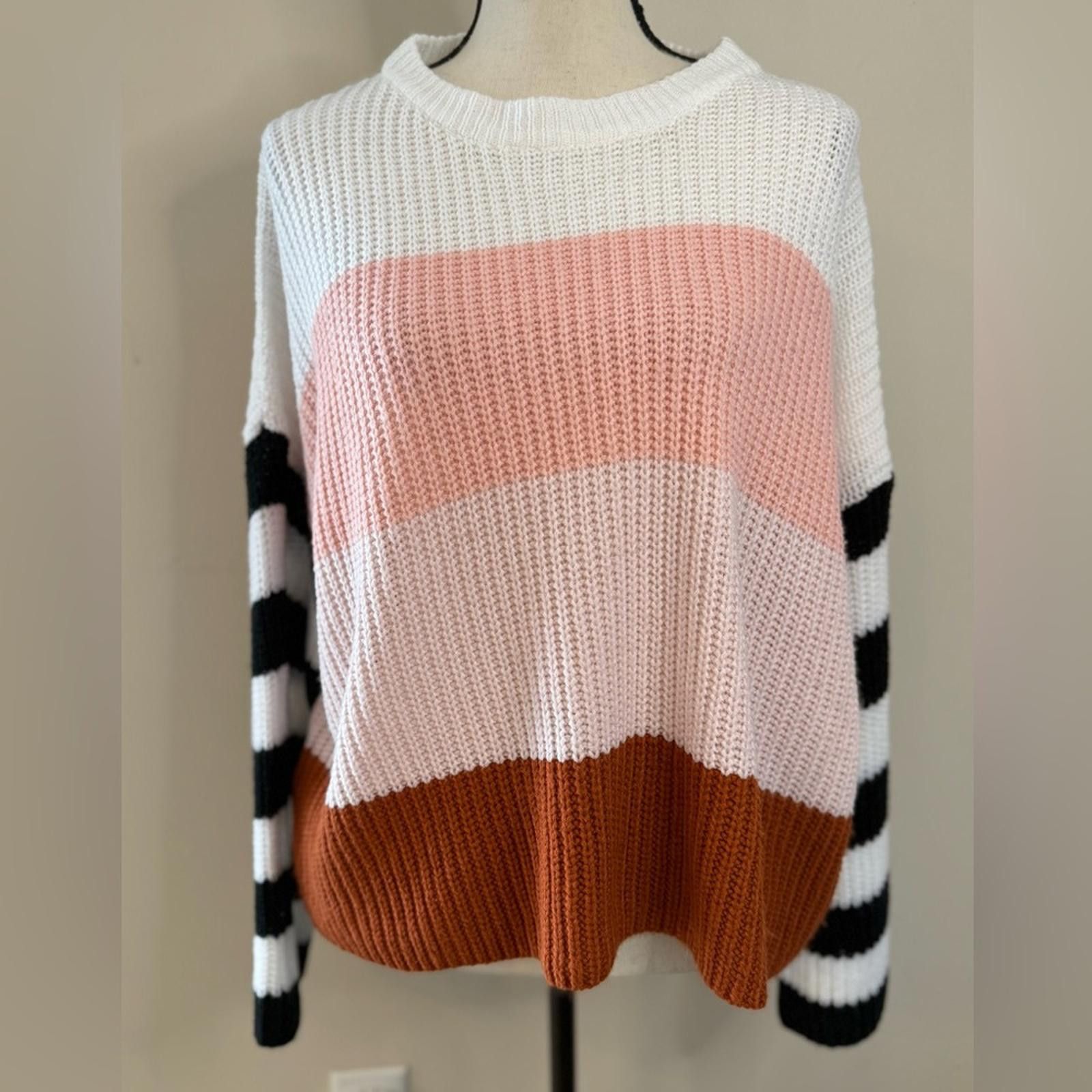 Other C+D+M roomy striped knit sweater white pink rust black SZ SM Size S / US 4 / IT 40 - 1 Thumbnail