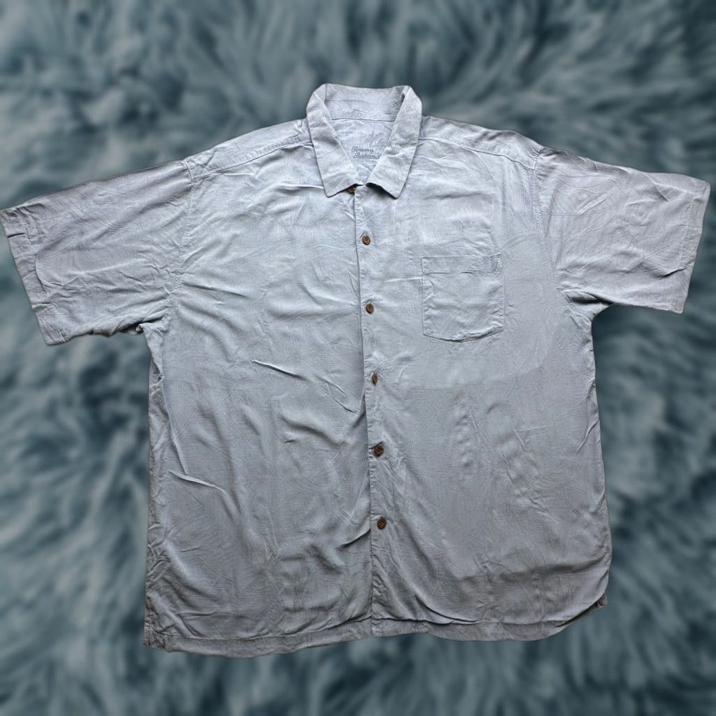 Tommy Bahama Tommy Bahama 100% Silk Textured Hawiian Short Sleeve Shirt Men XXL Blue Jacquard Jacquard Pocket Navy/Blue Sling? Size US XXL / EU 58 / 5 - 1 Thumbnail